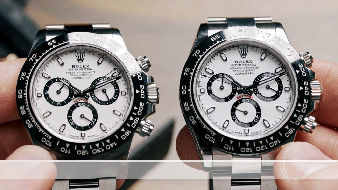 Rolex Daytona Panda 116500LN original watch and 1:1 super clone replica side by side comparison