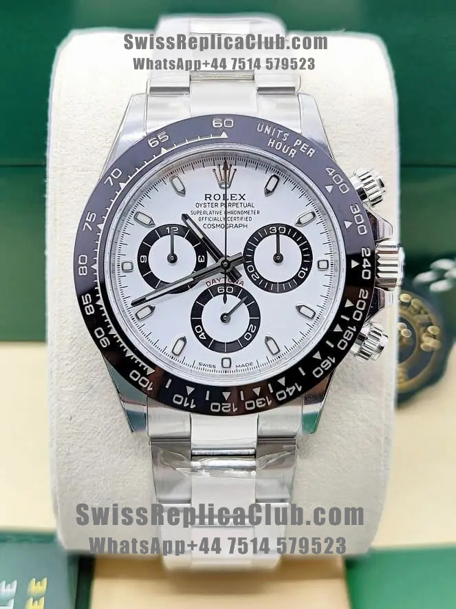 Front view of Rolex Daytona 126500LN black dial super clone Swiss replica watch