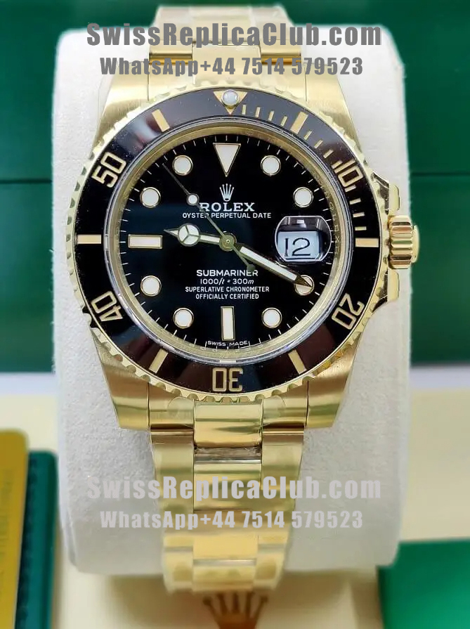 Front view of Rolex Submariner 126618LN 18k gold super clone Swiss replica watch