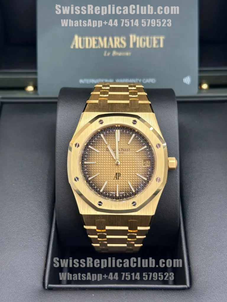 Front view of Audemars Piguet Royal Oak Jumbo yellow gold super clone watch