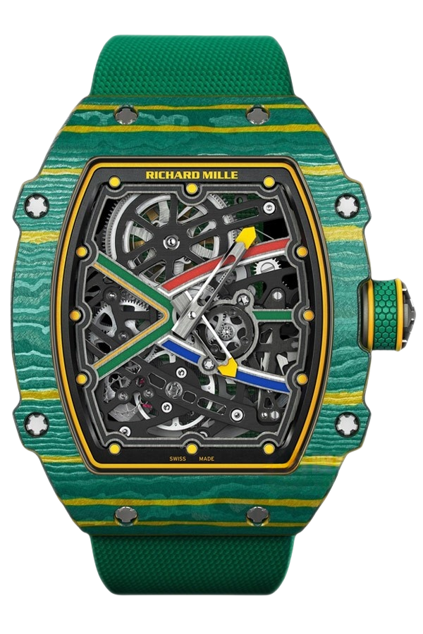 Front view of Richard Mille RM 67-02 Wayde Van Niekerk Green Yellow Quartz TPT super clone watch