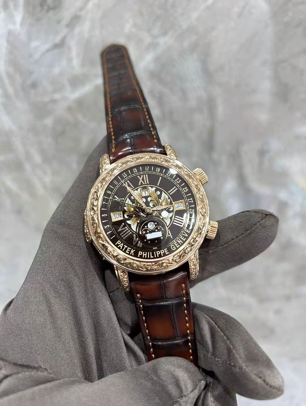 Patek Philippe Ref. 6002R-001 Super Clone Watch – Sky Moon Tourbillon Rose Gold Fake Replica