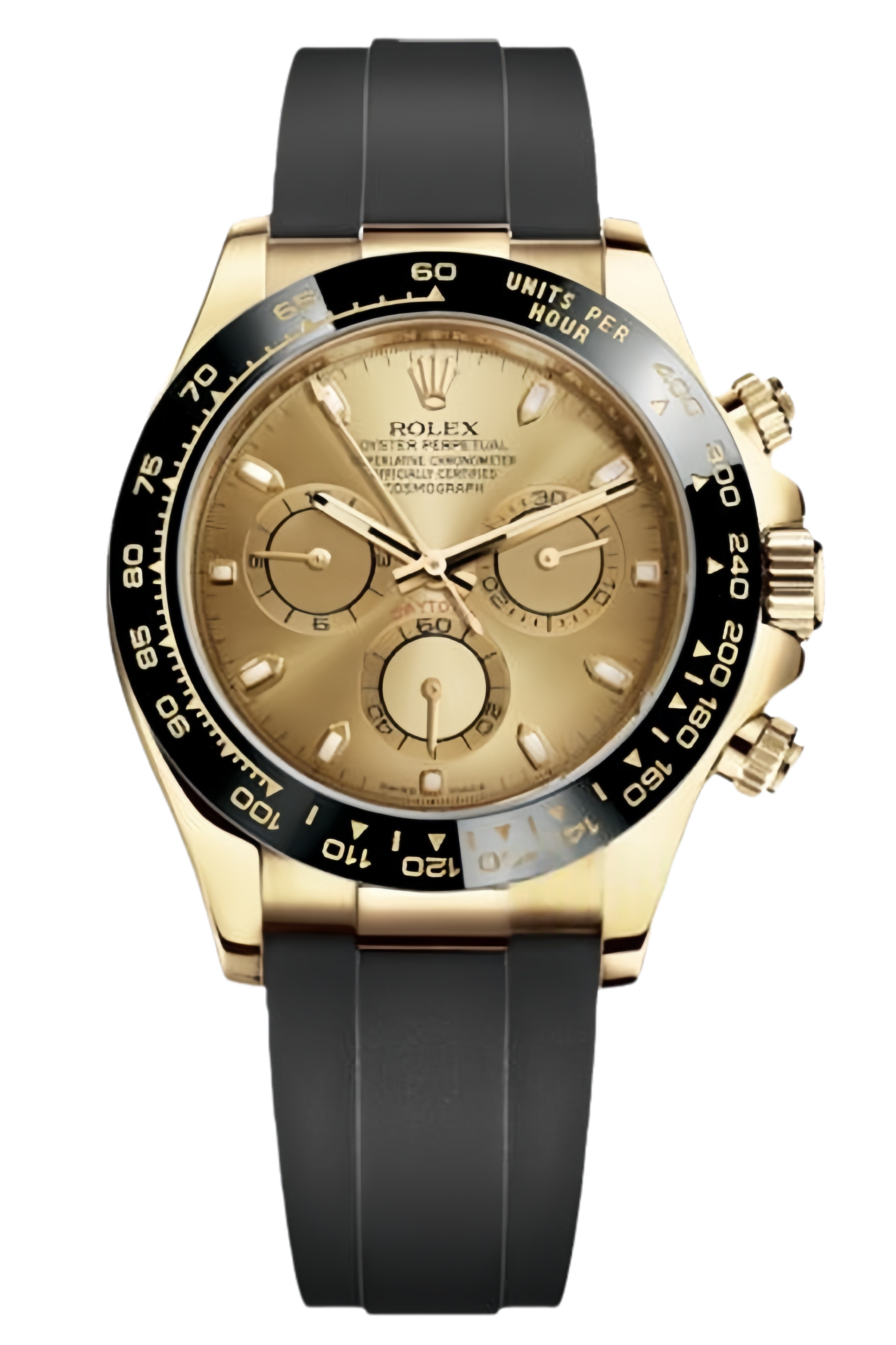 Rolex Cosmograph Daytona Super Clone Swiss Replica Watch 18k Yellow Gold Oysterflex Strap Champagne Dial Ref 116518LN-0034
