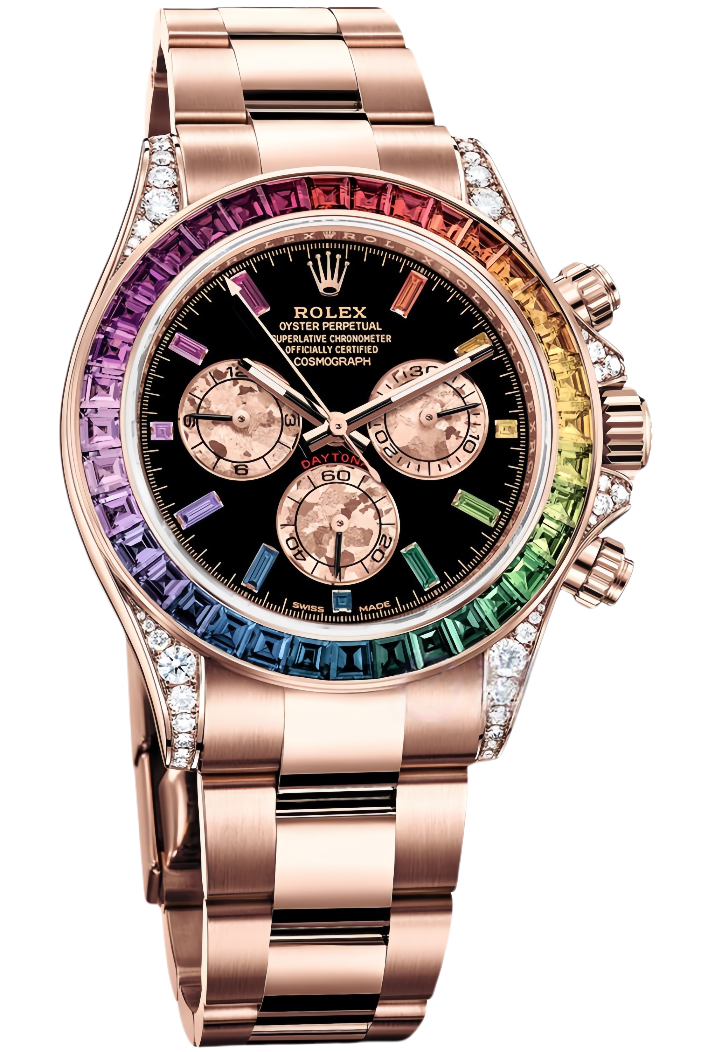 Rolex Daytona Rainbow Ref. 116595 RBOW Super Clone – 40mm Everose Gold Swiss Replica