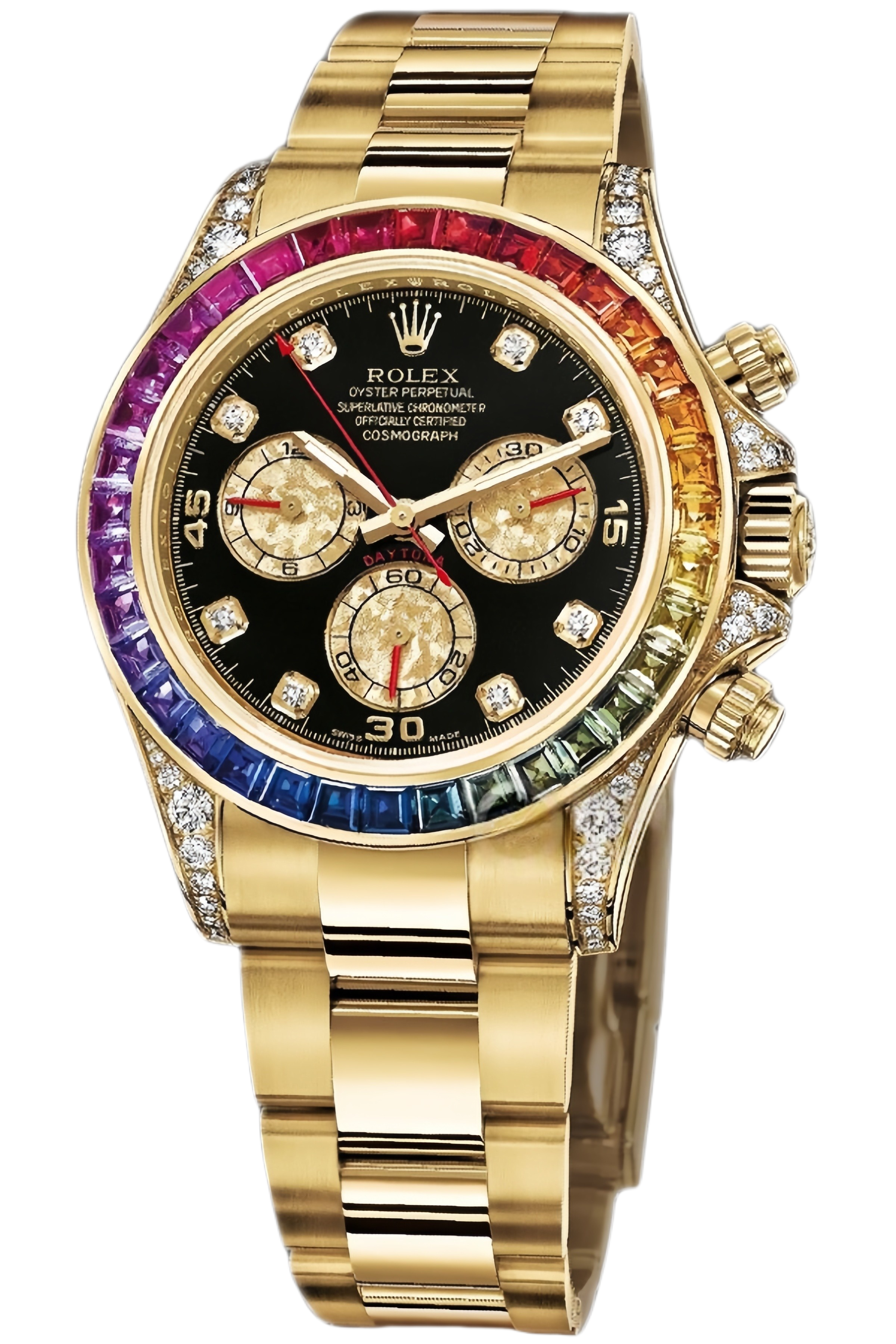 Rolex Daytona Rainbow 40mm Yellow Gold Super Clone Swiss Replica Watch Ref. 116598 RBOW