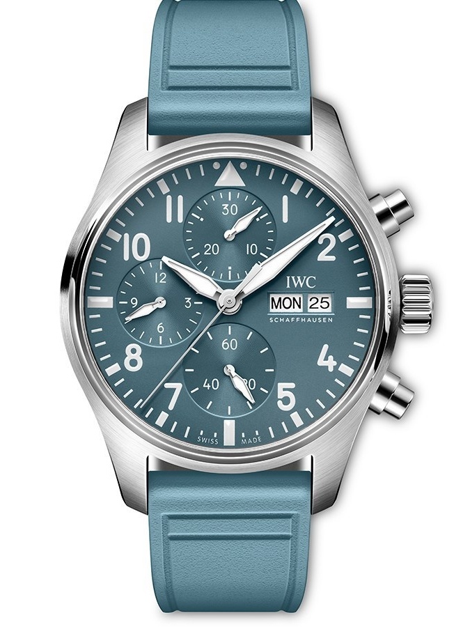 IWC Pilot’s Watch Chronograph 41 TOP GUN IW388117 super clone detailed view showing sapphire crystal caseback and blue rubber strap
