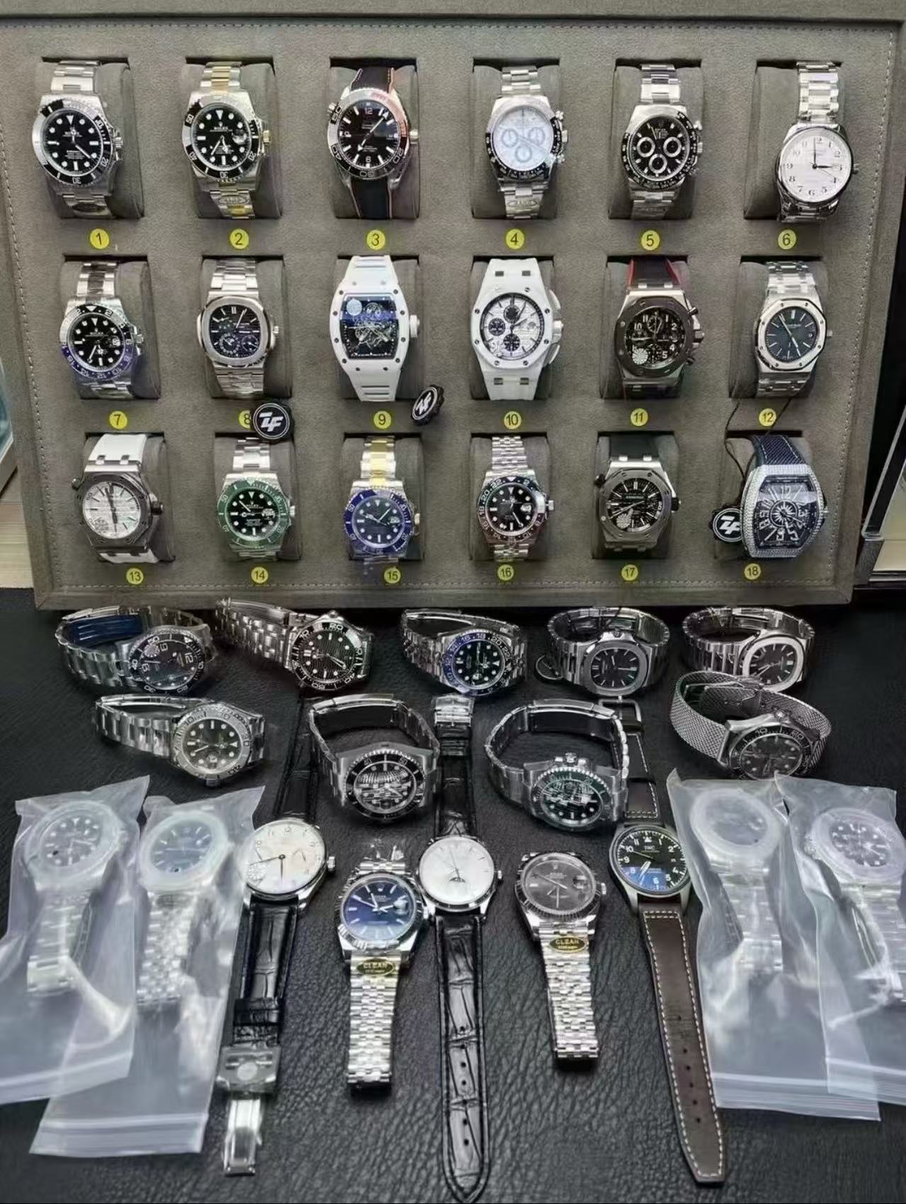 Overhead view of Rolex super clone watches from SwissReplicaClub.com