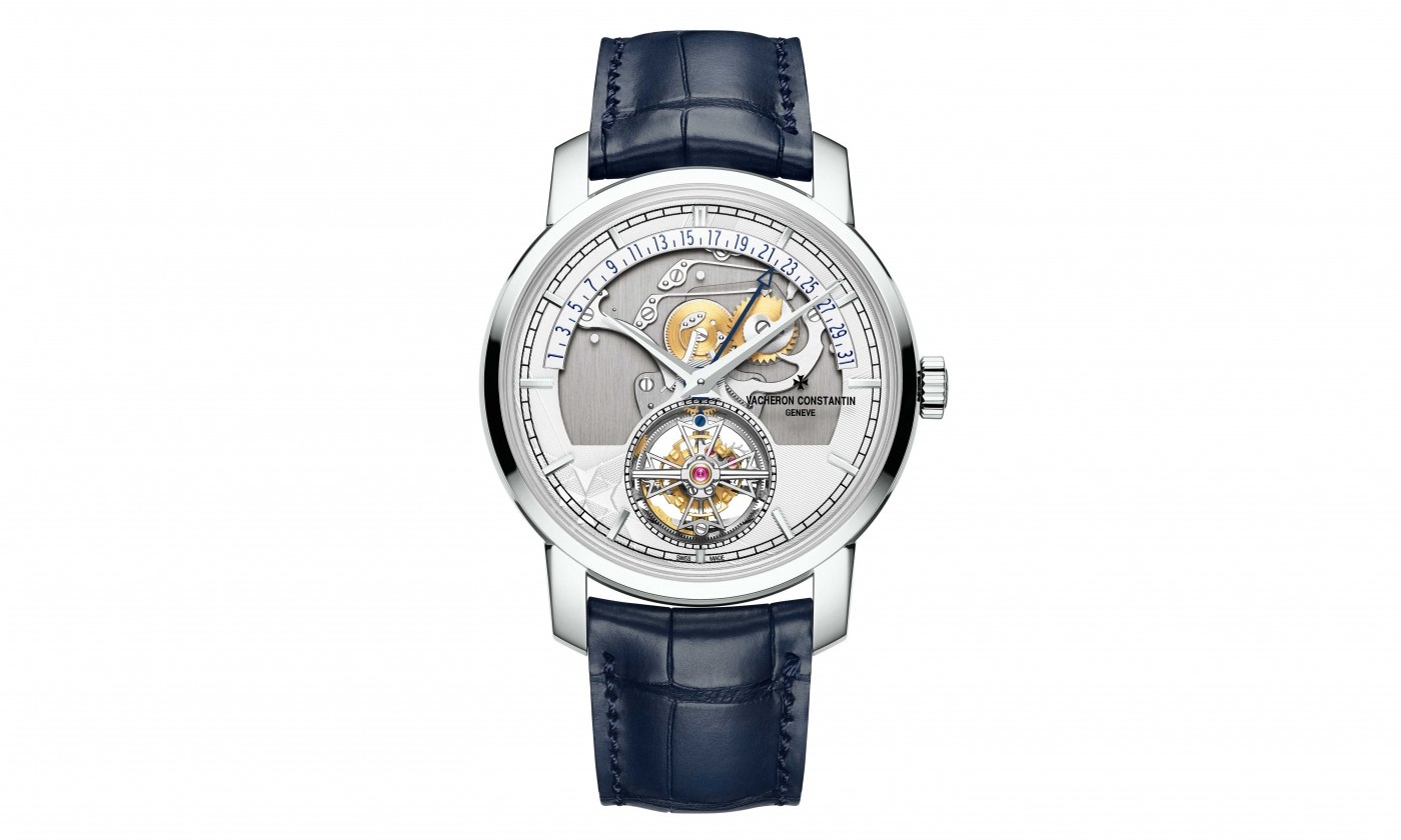 Vacheron Constantin Traditionnelle Tourbillon Retrograde Calendar Skeleton Super Clone watch highlighting the tourbillon mechanism and retrograde calendar complication