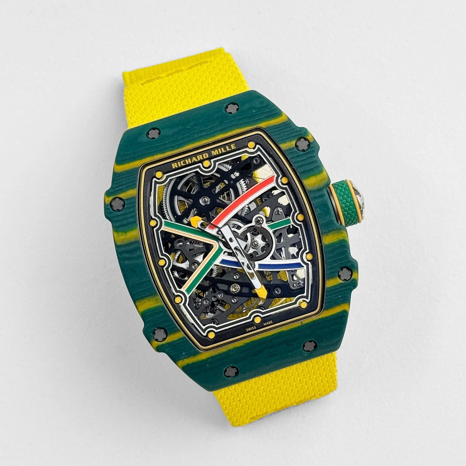 Side profile showcasing Green and Yellow Quartz TPT case of RM 67-02 super clone