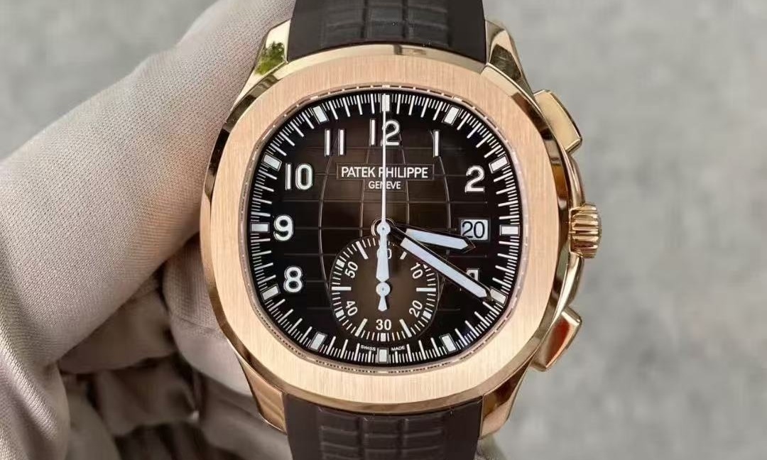 Patek Philippe Aquanaut 5167R CNC customized weighted edition replica watch in rose gold with 1:1 details and authentic 121g weight.