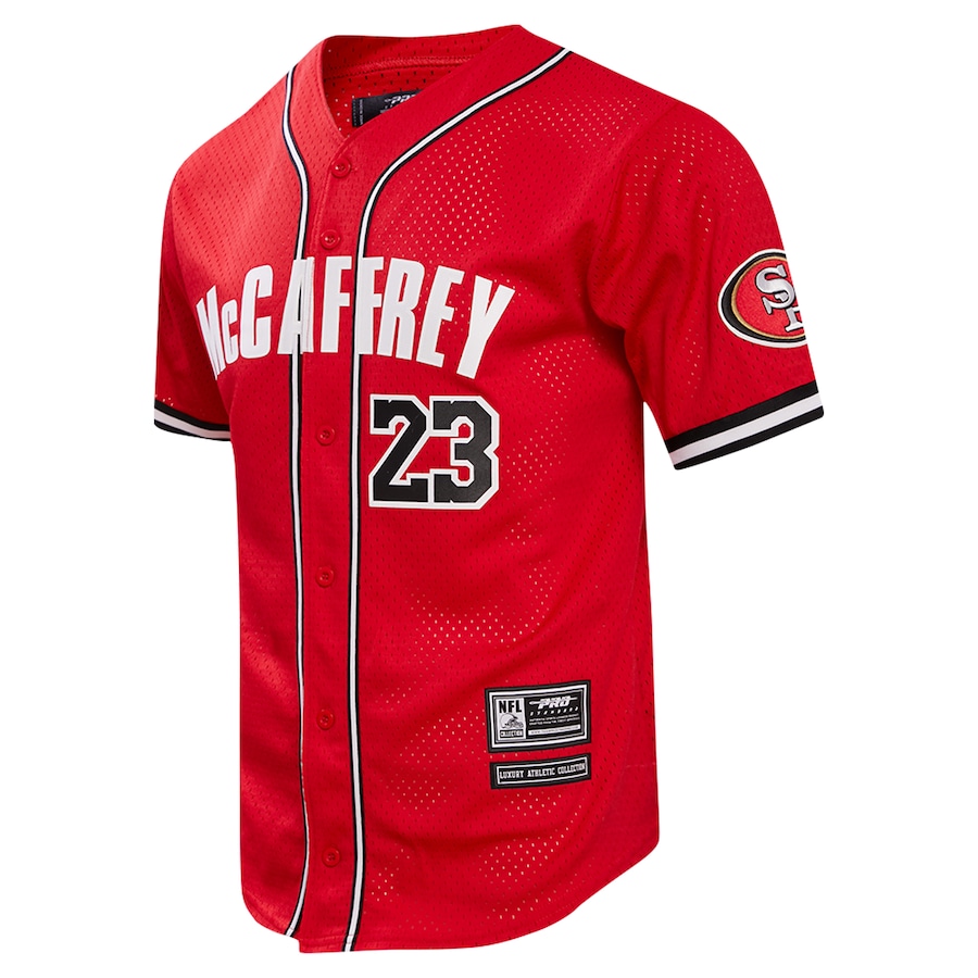 Christian McCaffrey San Francisco 49ers Pro Standard Mesh Button-Up Baseball Jersey – Scarlet