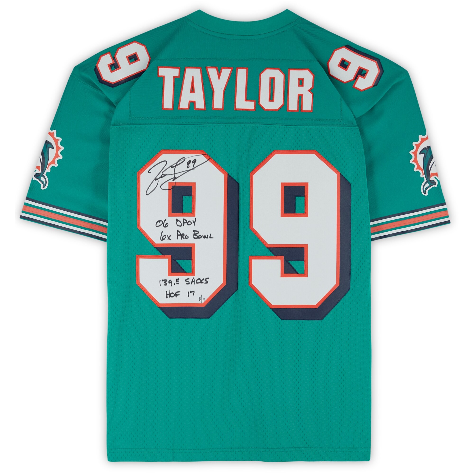 Jason Taylor Miami Dolphins Autographed Aqua 2006-07 Replica Jersey