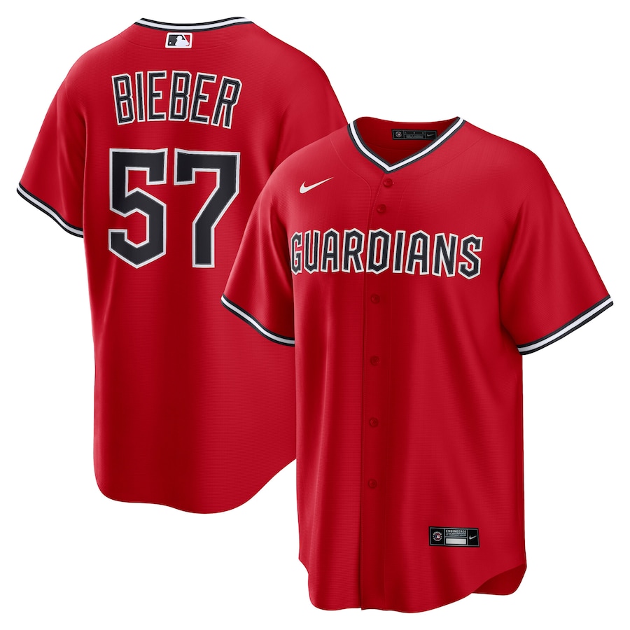 Shane Bieber Cleveland Guardians Nike Alternate Replica 2.0 Player Jersey – Red