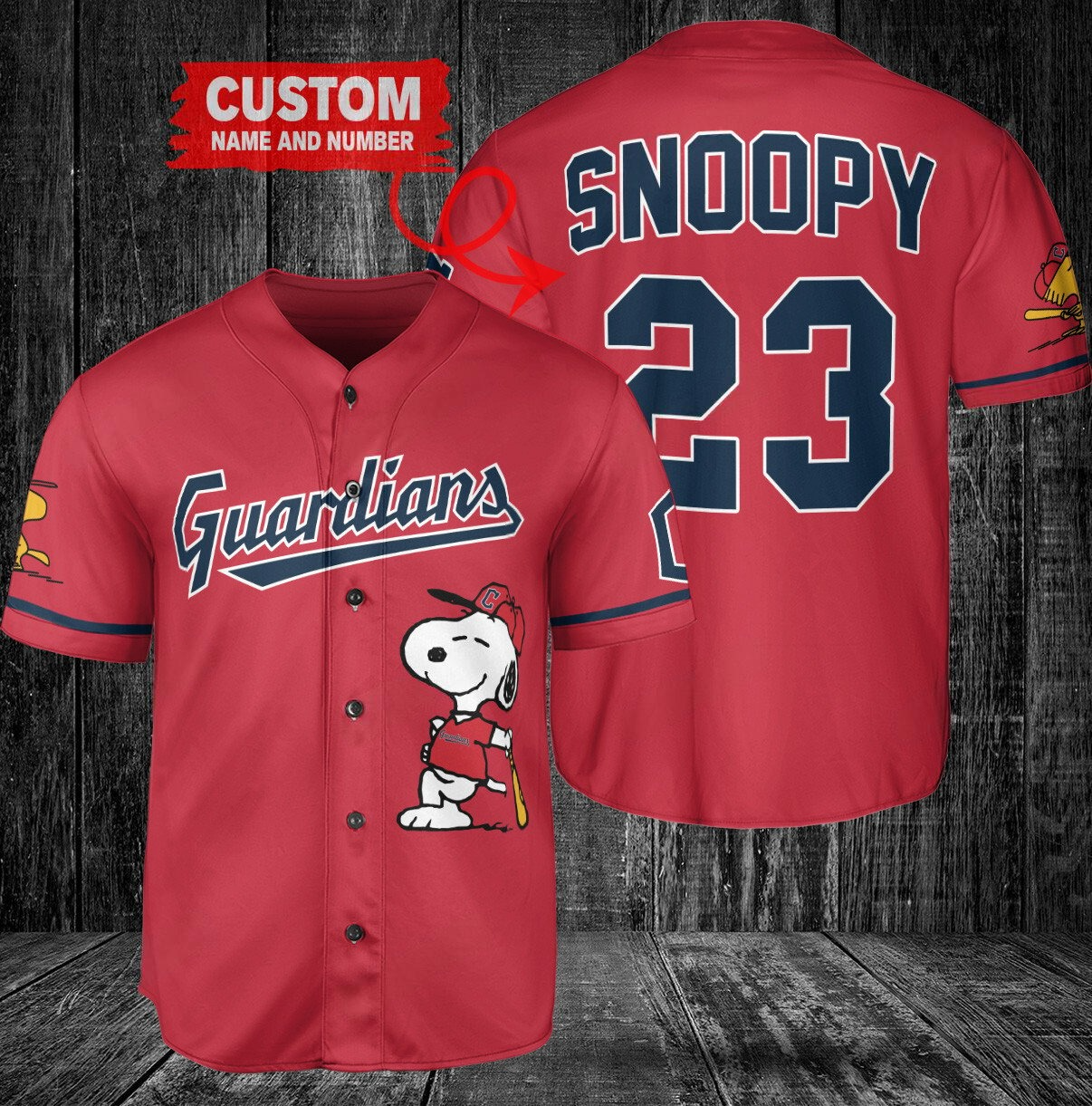 Cleveland Guardians Peanuts Snoopy x Cleveland Guardians Baseball Jersey R