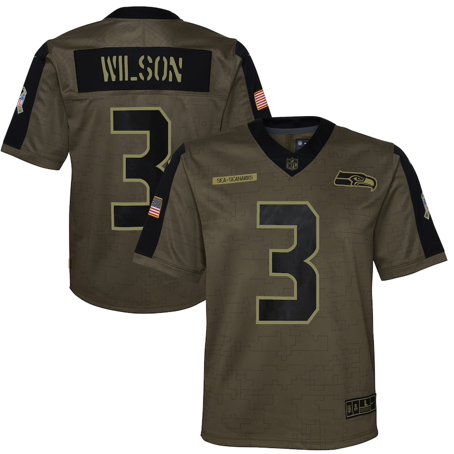 Russell Wilson Seattle Seahawks Nike Youth Salute To Service Game Jersey – Olive