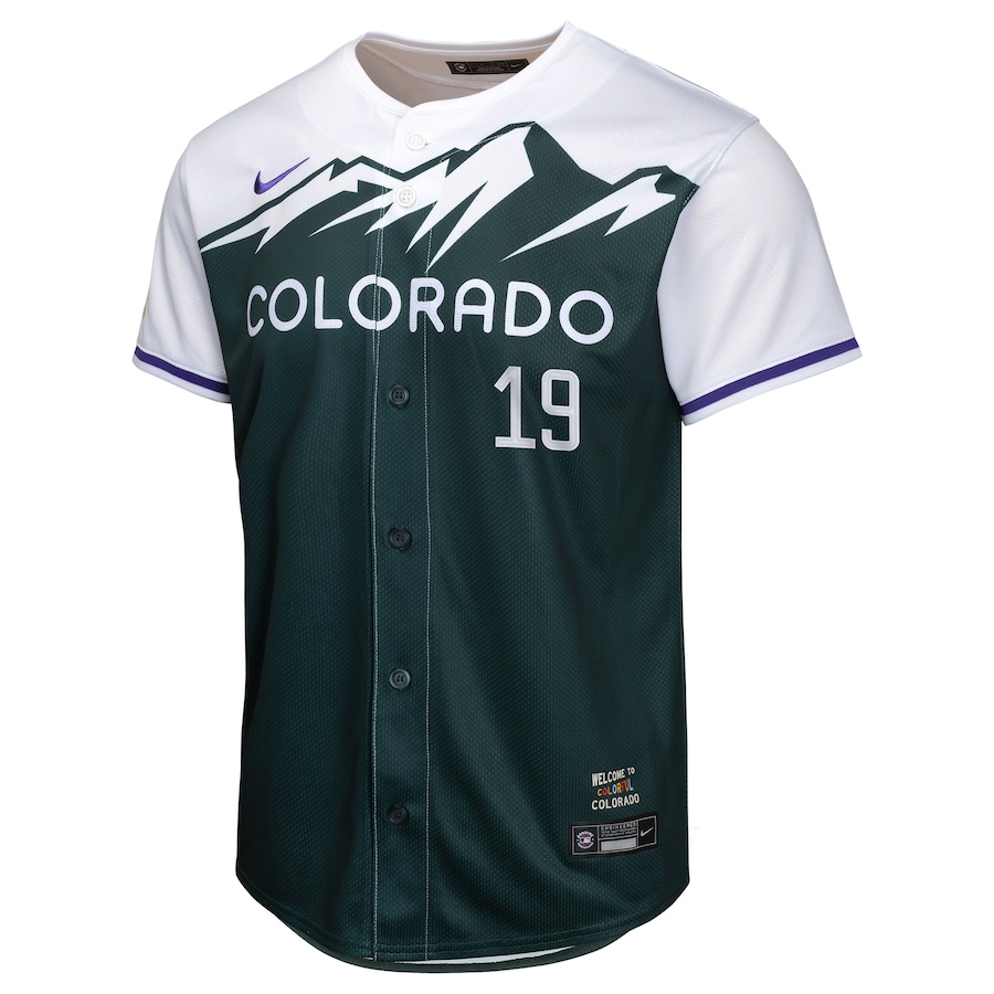 Men’s Colorado Rockies Charlie Blackmon Nike Green City Connect Replica Player Jersey.