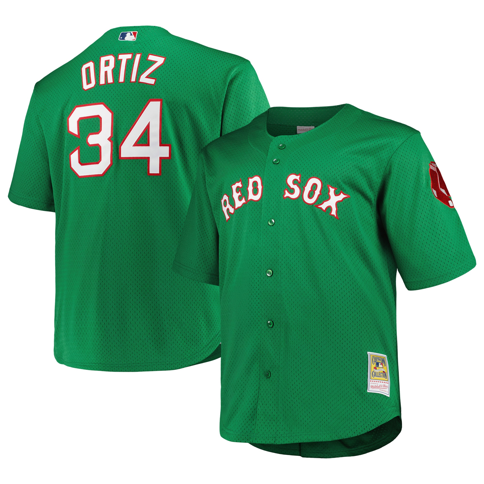 Boston Red Sox David Ortiz Kelly Green Big & Tall Cooperstown Collection Mesh Batting Practice Jersey
