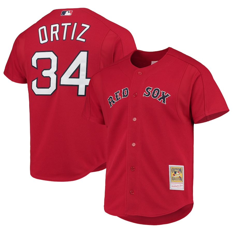 Men’s Boston Red Sox David Ortiz Mitchell & Ness Red Cooperstown Collection Mesh Batting Practice Button-Up Jersey