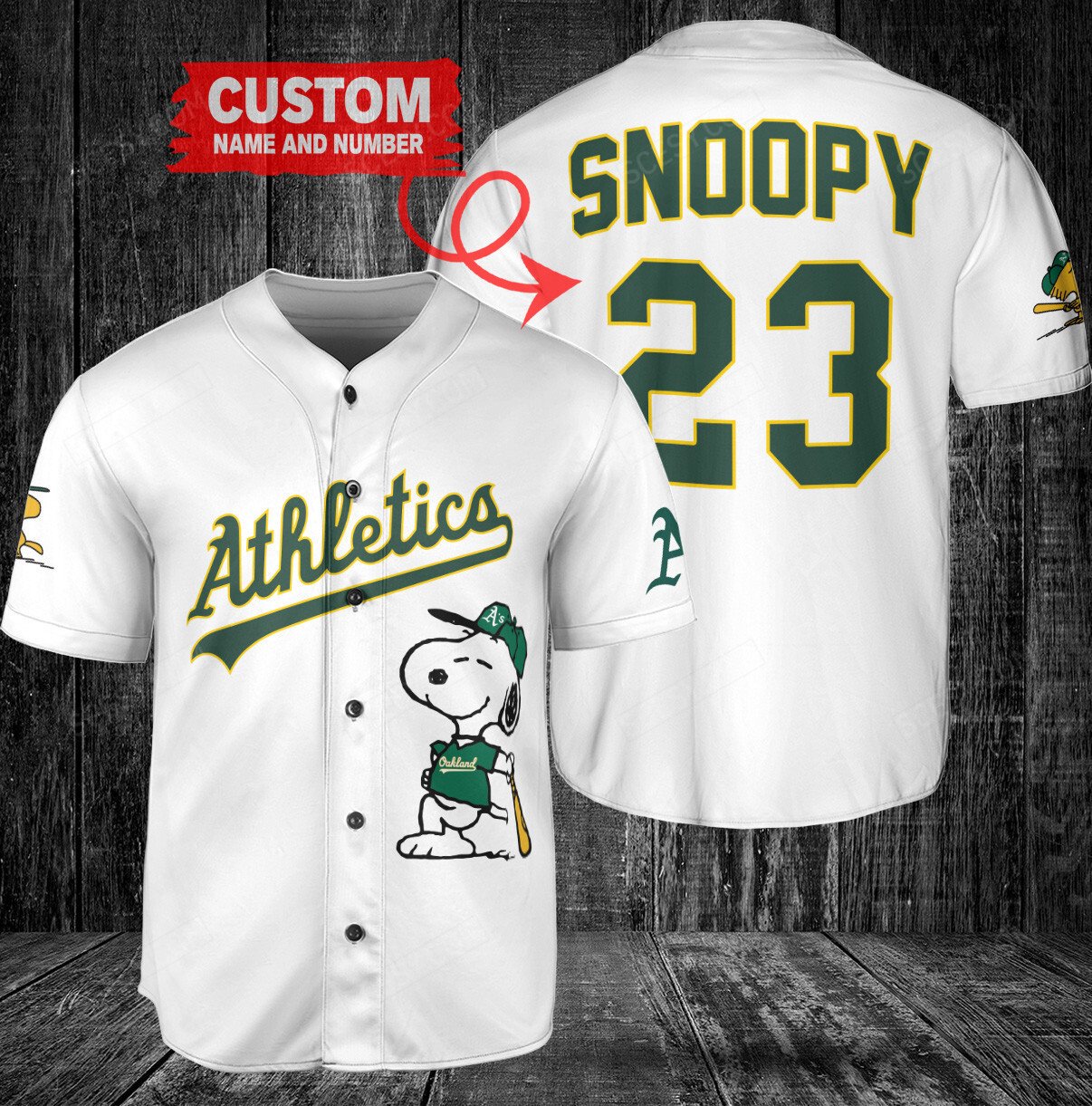 Oakland Athletics Peanuts Snoopy x Oakland Athletics Baseball Jersey Wh