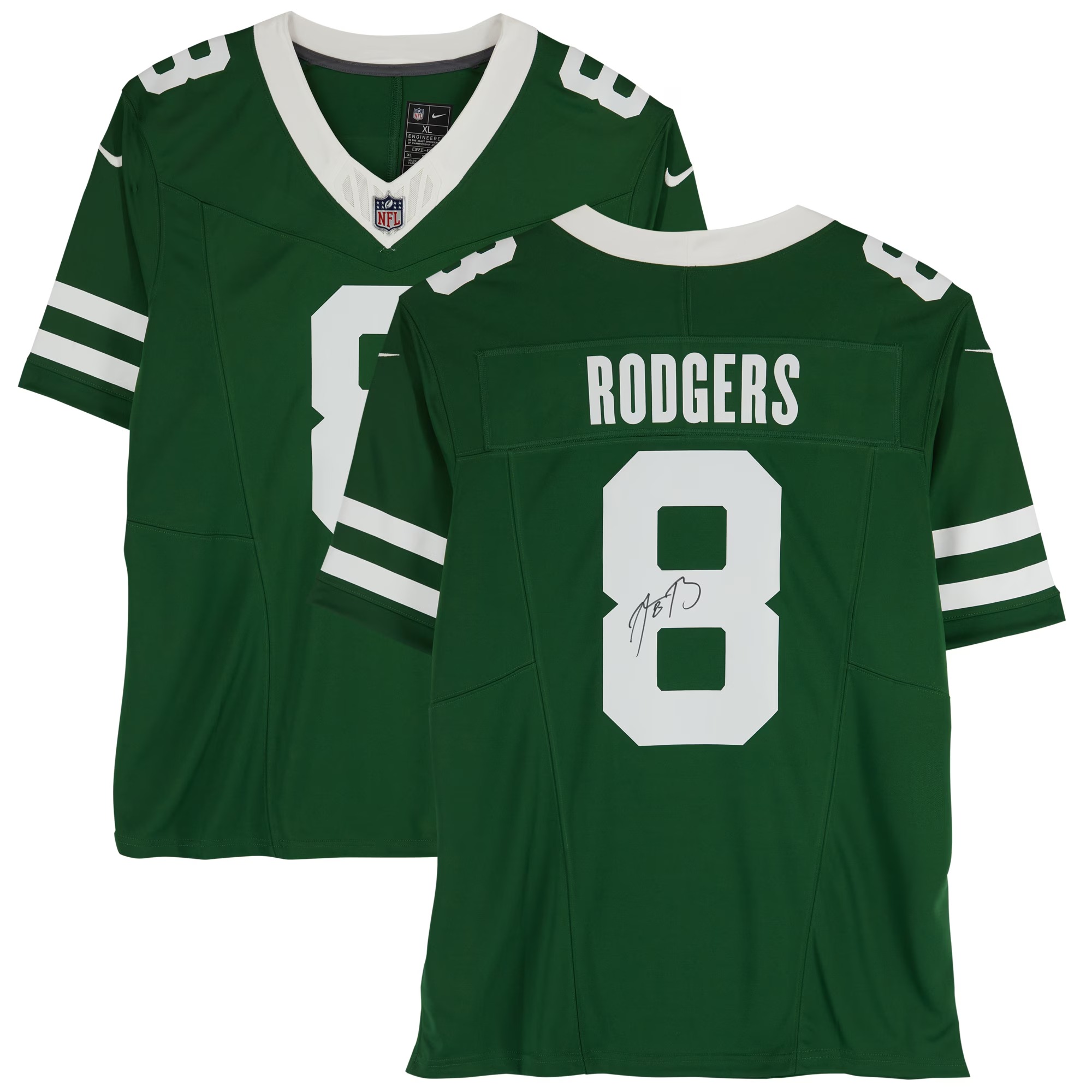 Aaron Rodgers New York Jets Autographed Green F.U.S.E. Nike Jersey