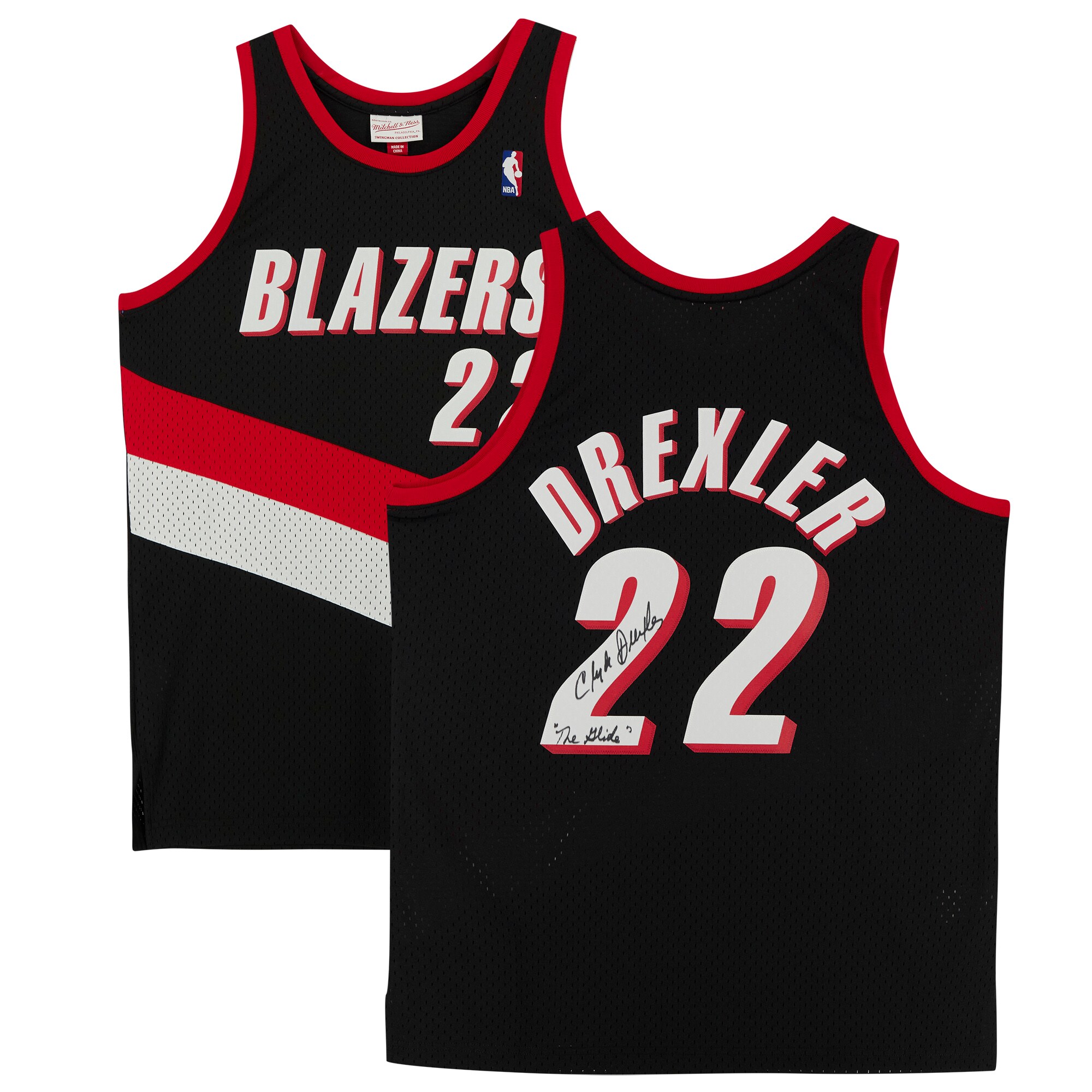 Clyde Drexler Portland Trail Blazers Autographed Black 1990-91 Replica Jersey