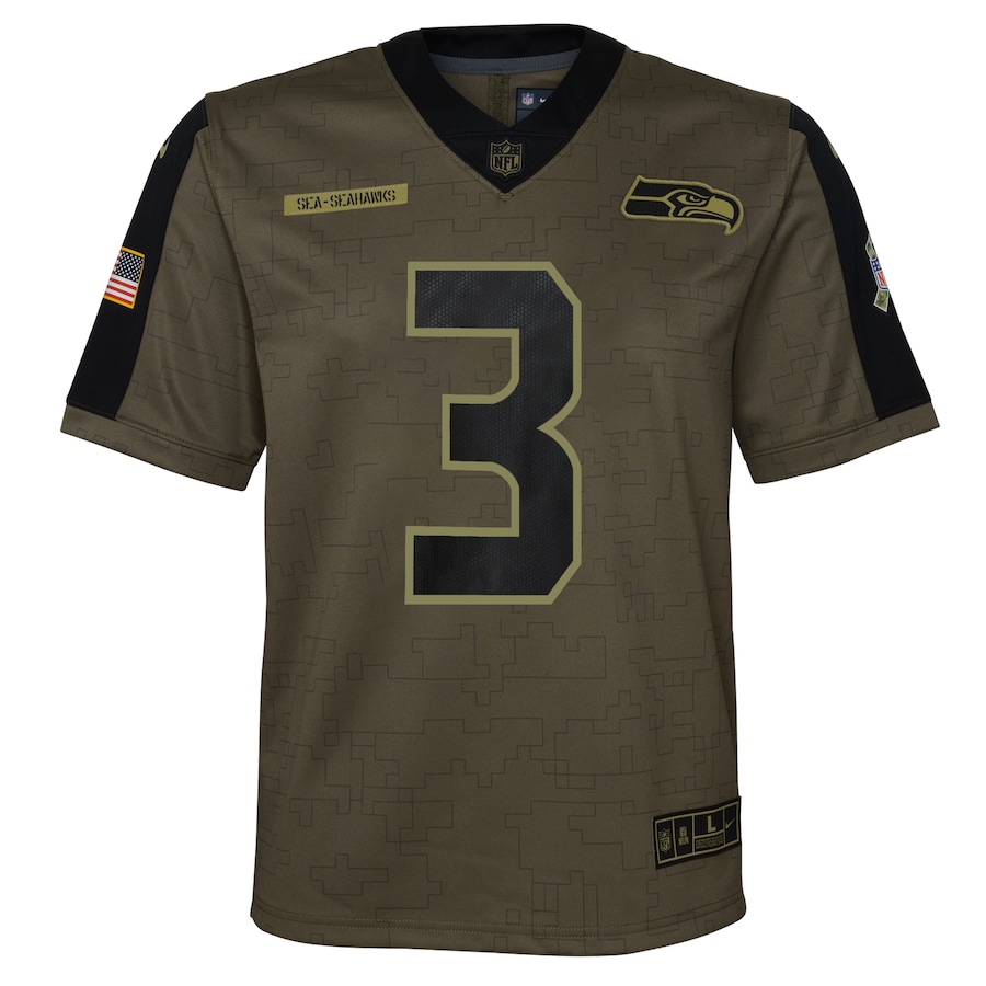 Russell Wilson Seattle Seahawks Nike Youth Salute To Service Game Jersey – Olive