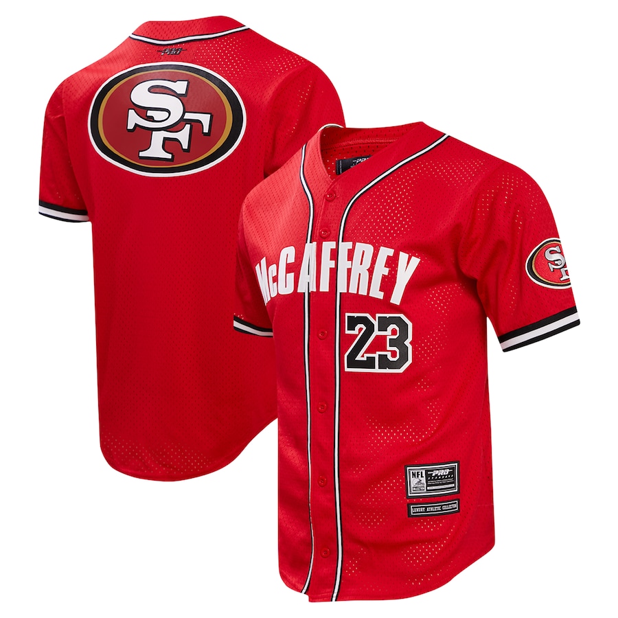 Christian McCaffrey San Francisco 49ers Pro Standard Mesh Button-Up Baseball Jersey – Scarlet