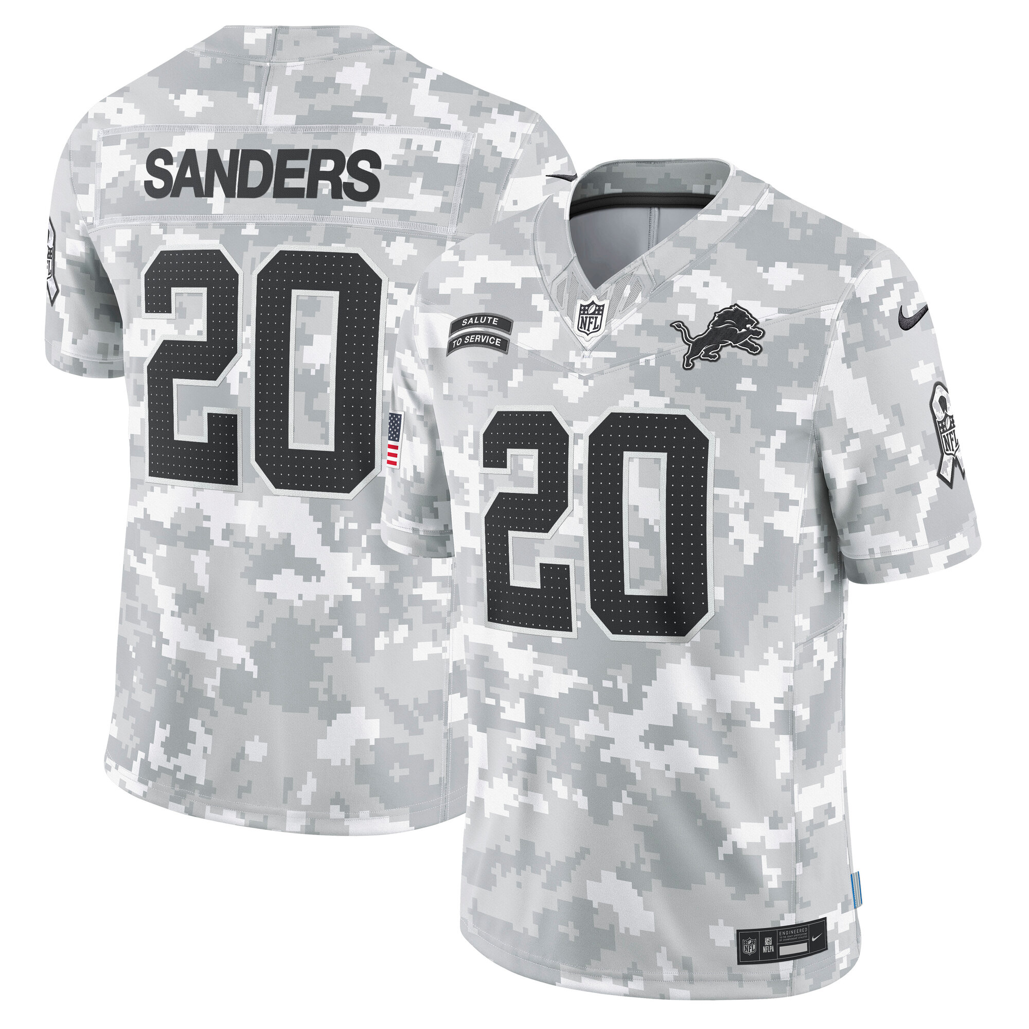 Detroit Lions Barry Sanders Nike Arctic Camo 2024 Salute to Service Retired Player Limited Jersey