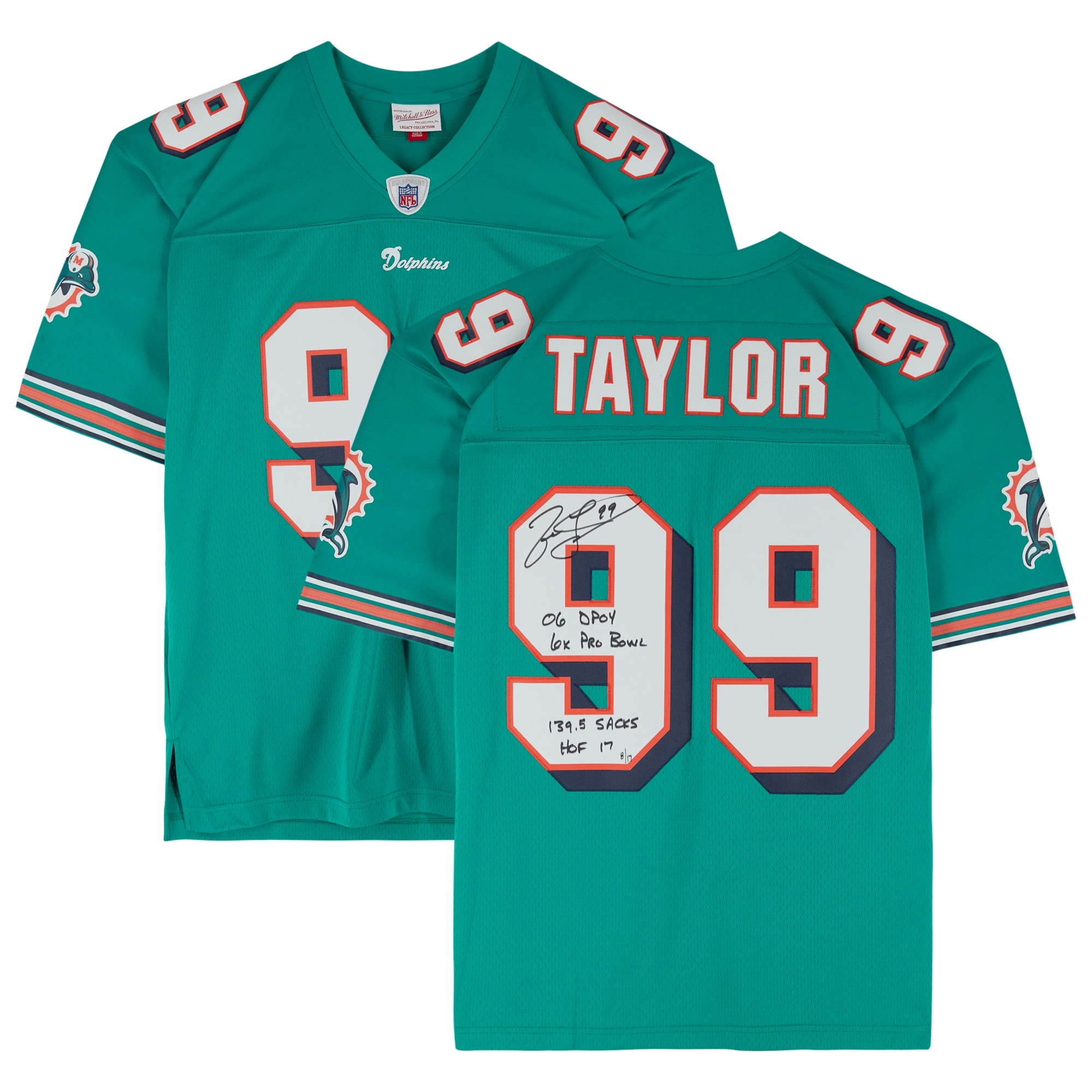 Jason Taylor Miami Dolphins Autographed Aqua 2006-07 Replica Jersey