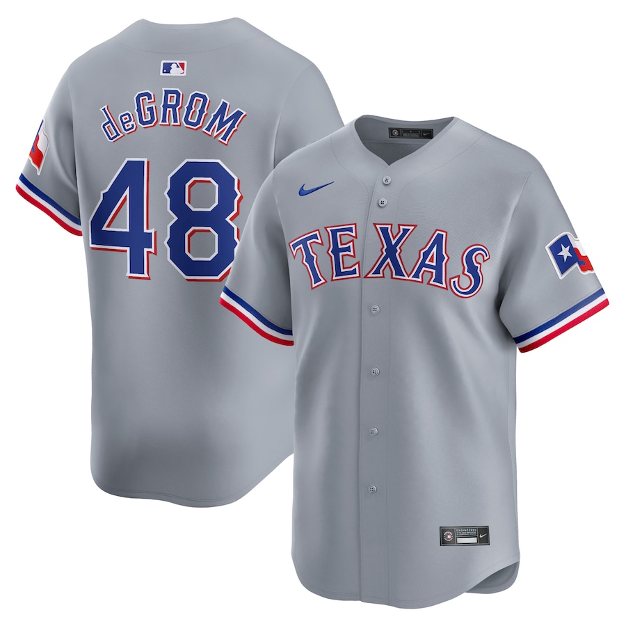 Men’s Texas Rangers Jacob deGrom Nike Gray Away Limited Player Jersey