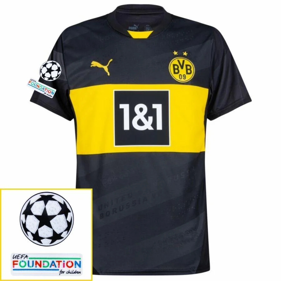 Borussia Dortmund Away 2024/25 Patches UCL UEFA Foundation (Official Printing)