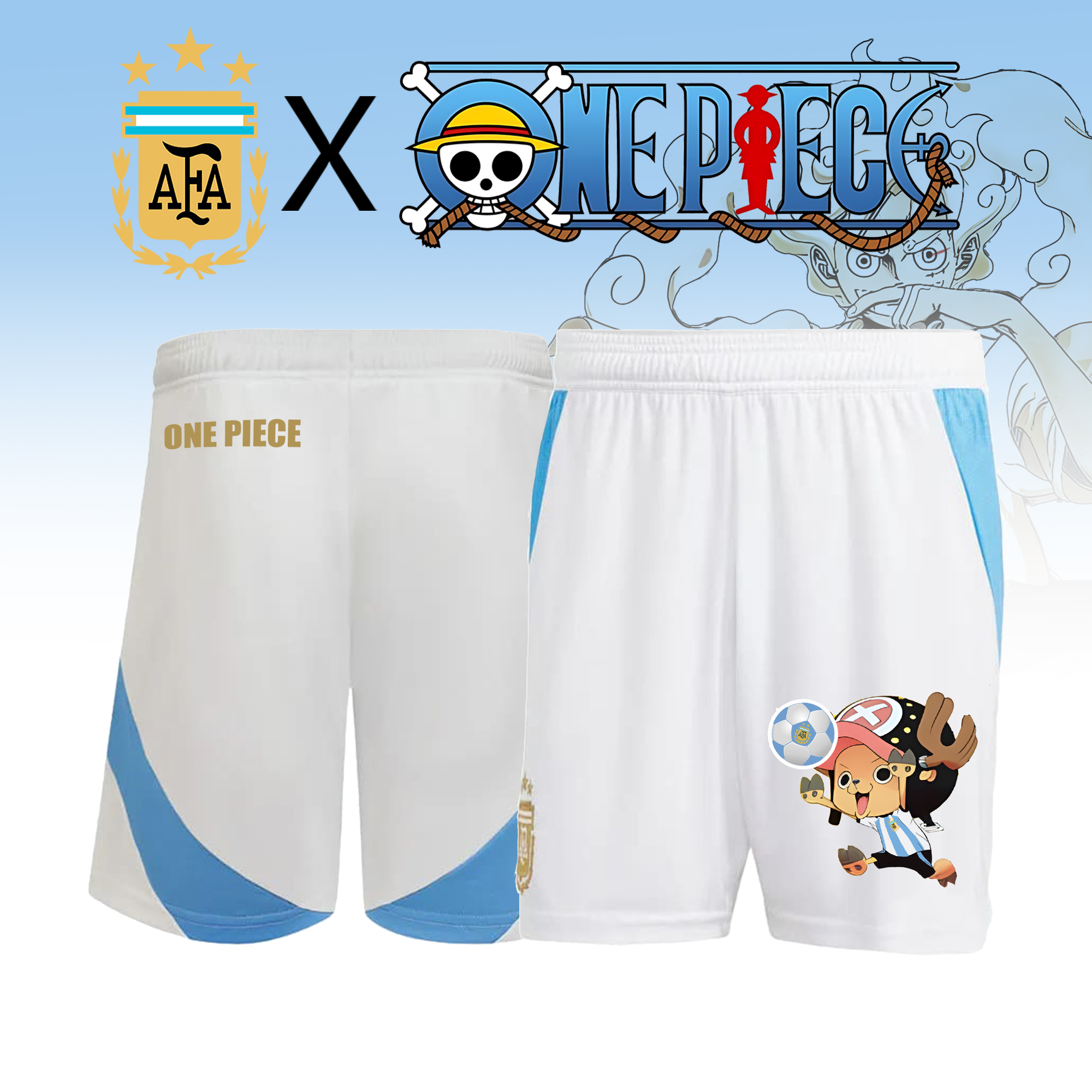 Unisex Vintage Shorts | ARGENTINA HOME JERSEY 2024 2025MESSI GOLD x One Piece