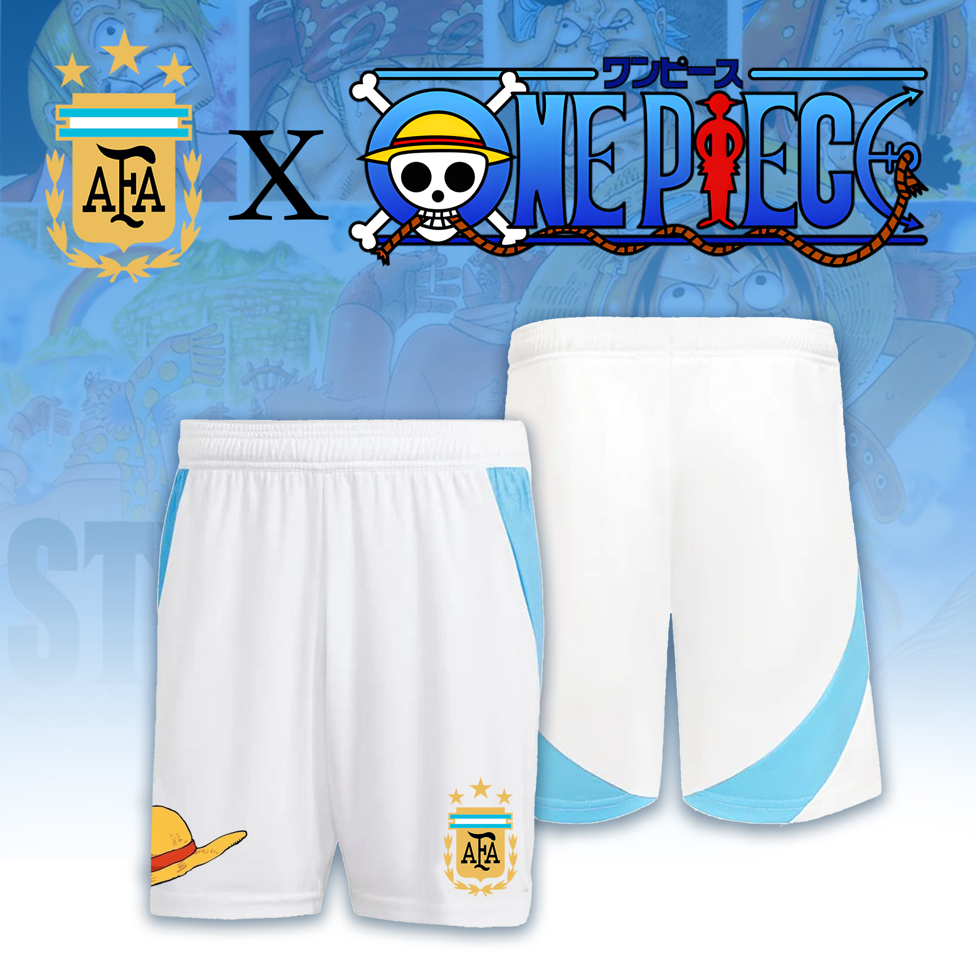 Unisex Vintage Shorts | ARGENTINA HOME JERSEY 2024 2025MESSI GOLD x One Piece