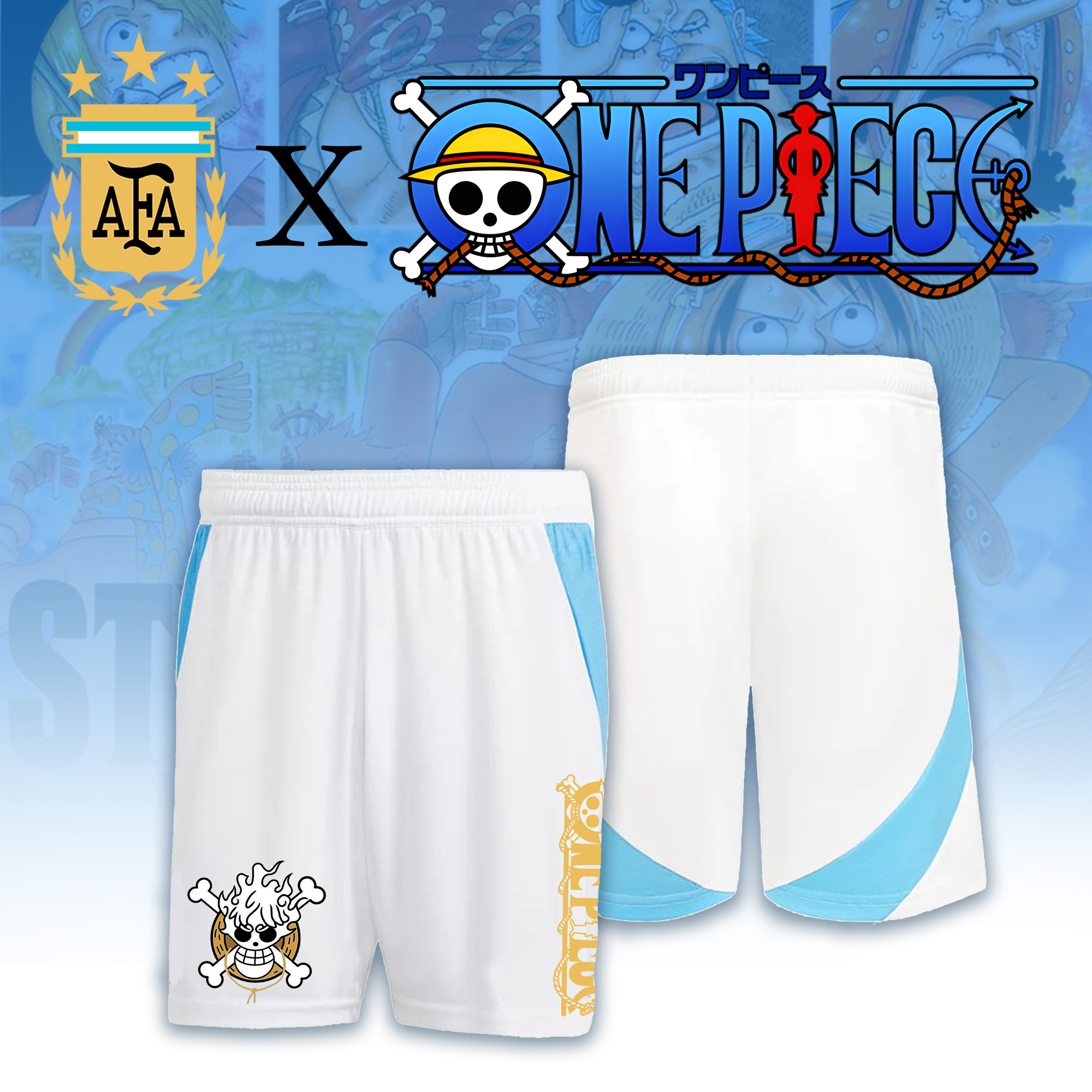 Unisex Vintage Shorts | ARGENTINA HOME JERSEY 2024 2025MESSI GOLD x One Piece