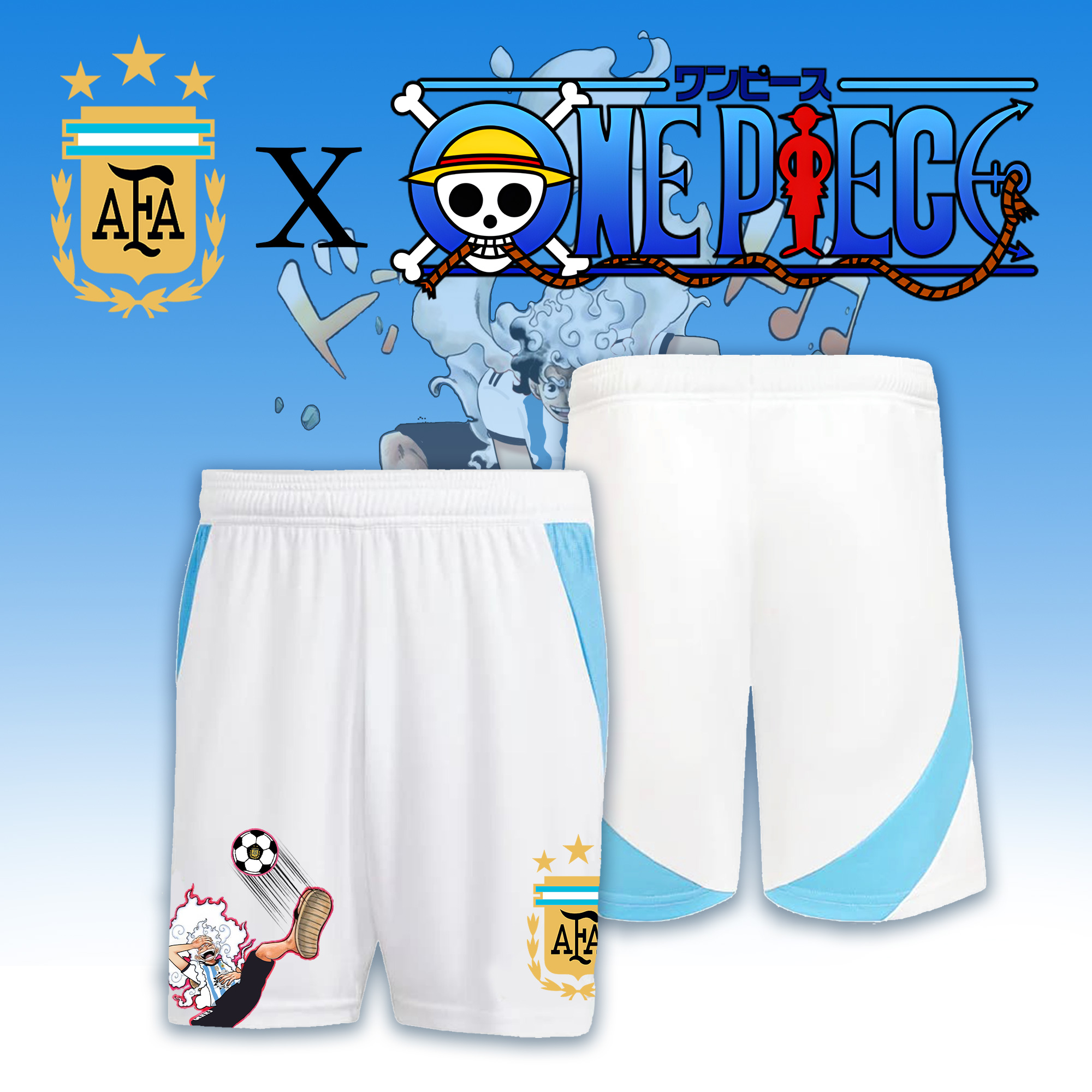 Unisex Vintage Shorts | ARGENTINA HOME JERSEY 2024 2025MESSI GOLD x One Piece