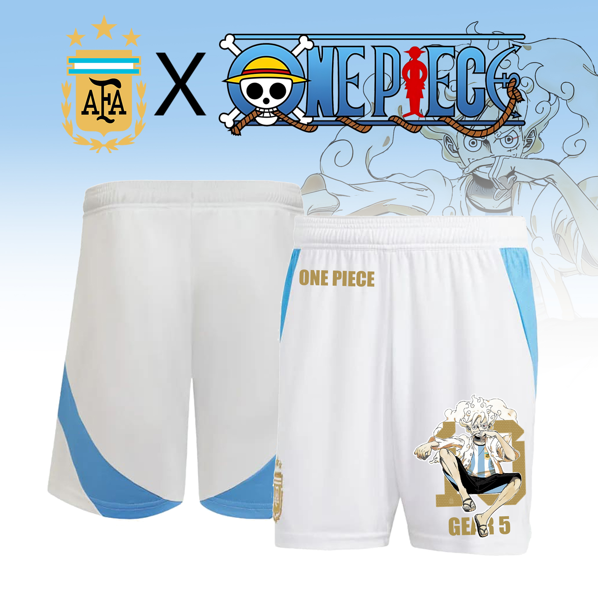Unisex Vintage Shorts | ARGENTINA HOME JERSEY 2024 2025MESSI GOLD x One Piece