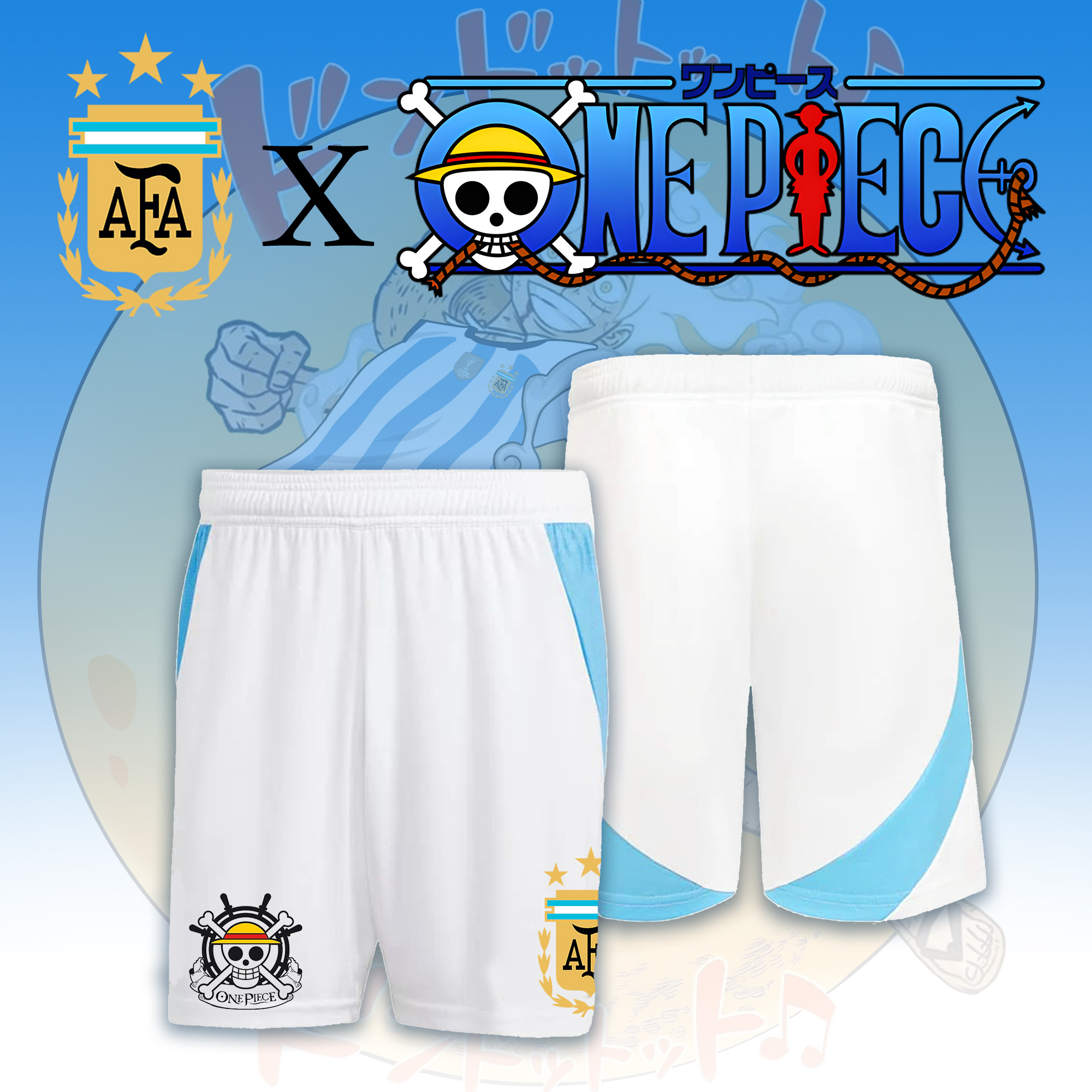 Unisex Vintage Shorts | ARGENTINA HOME JERSEY 2024 2025MESSI GOLD x One Piece