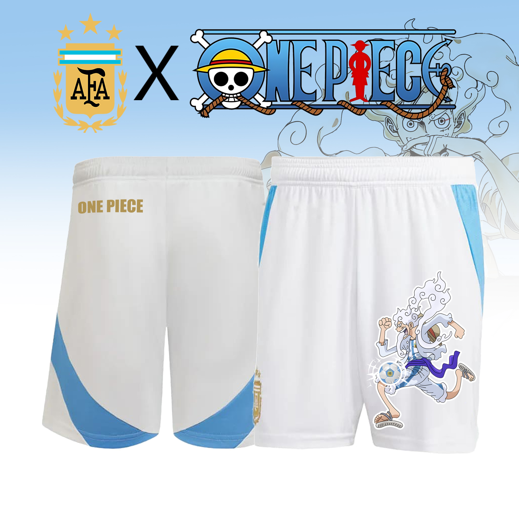 Unisex Vintage Shorts | ARGENTINA HOME JERSEY 2024 2025MESSI GOLD x One Piece