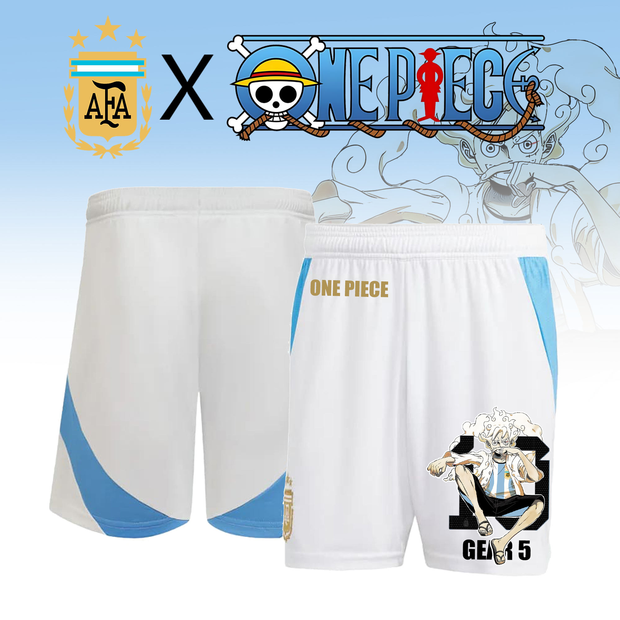 Unisex Vintage Shorts | ARGENTINA HOME JERSEY 2024 2025MESSI GOLD x One Piece