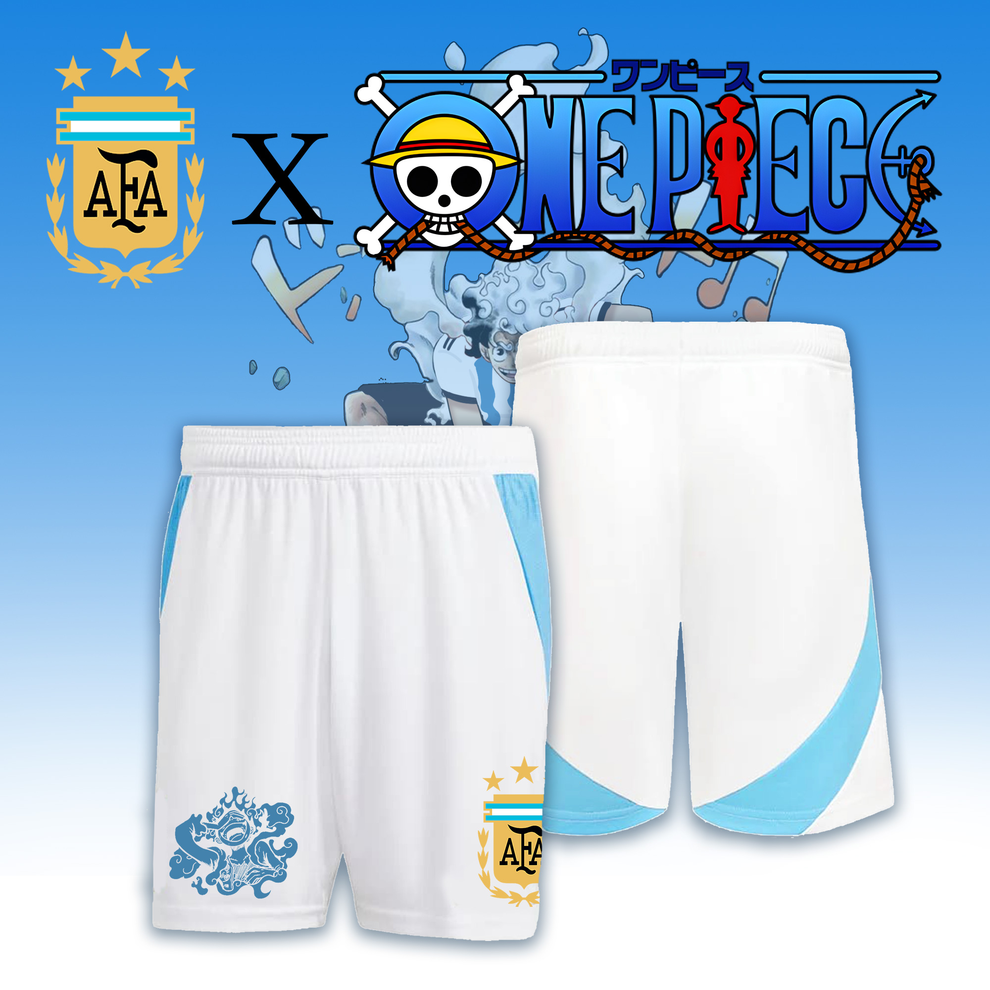 Unisex Vintage Shorts | ARGENTINA HOME JERSEY 2024 2025MESSI GOLD x One Piece