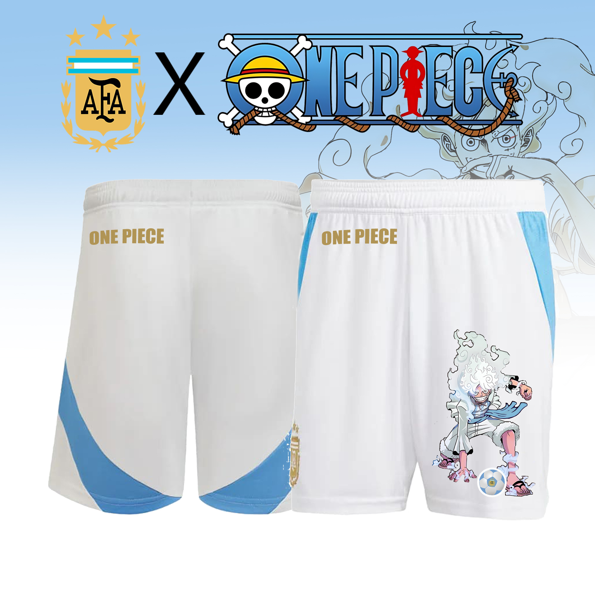 Unisex Vintage Shorts | ARGENTINA HOME JERSEY 2024 2025MESSI GOLD x One Piece