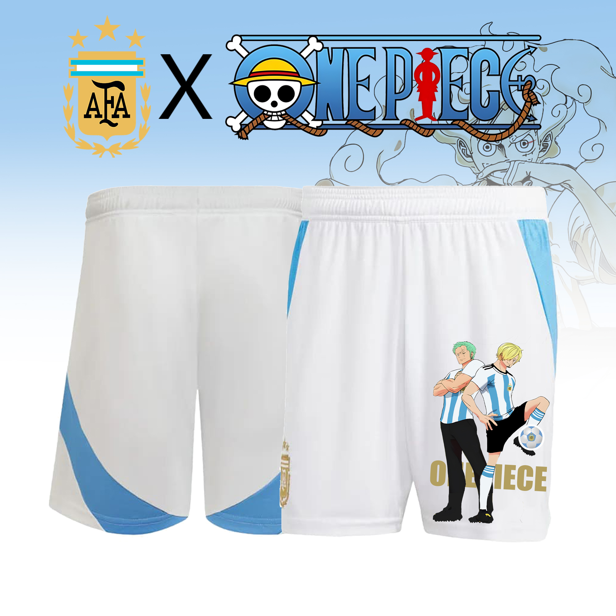 Unisex Vintage Shorts | ARGENTINA HOME JERSEY 2024 2025MESSI GOLD x One Piece