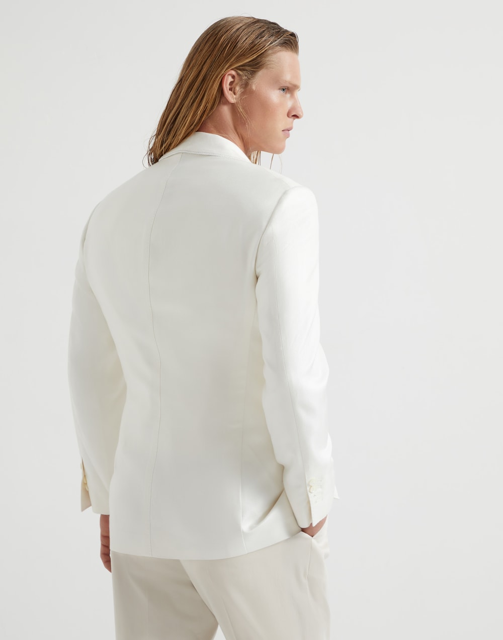 Silk diagonal tuxedo jacket with shawl lapels and piping