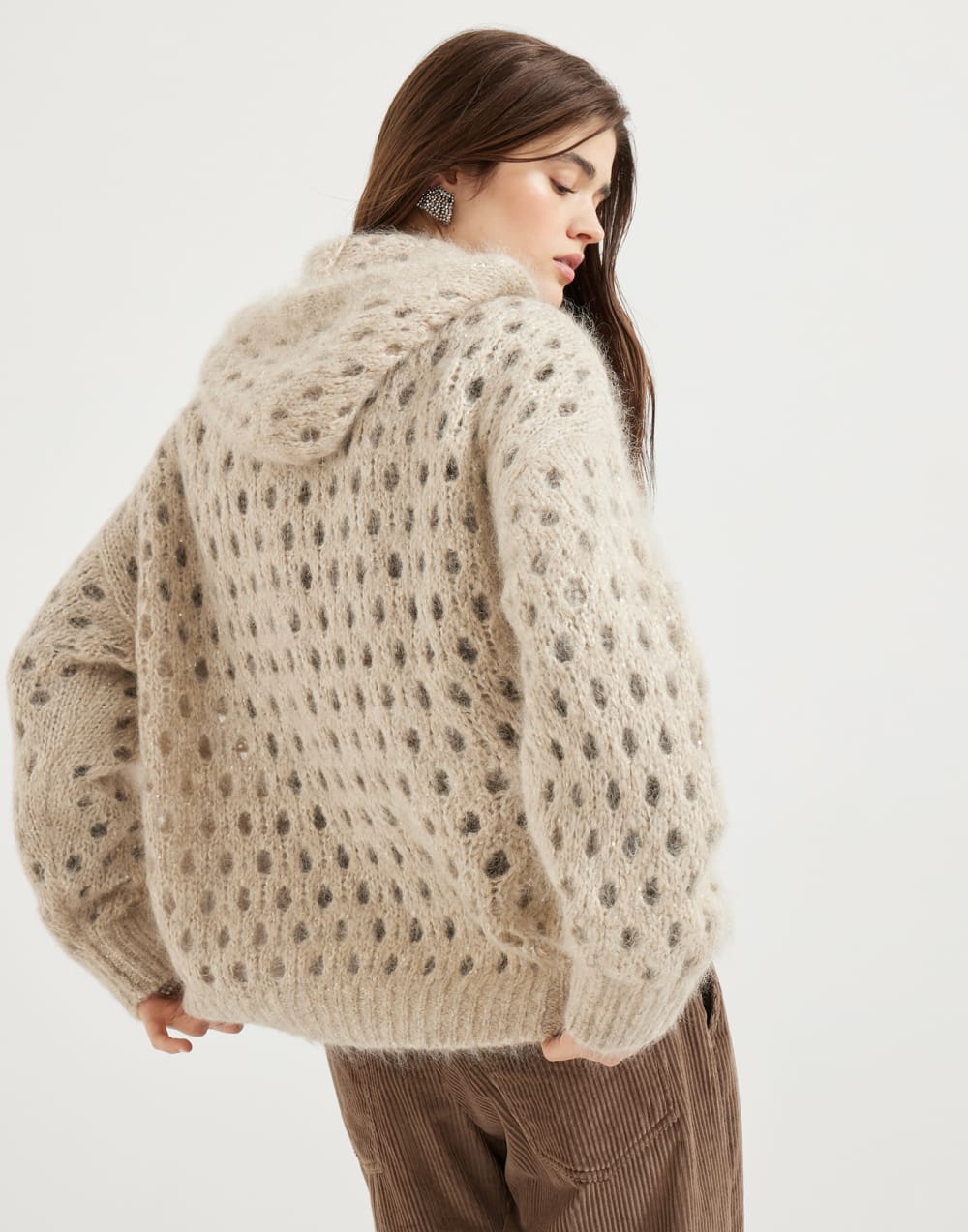 Wispy mohair and wool dazzling net cardigan with hood