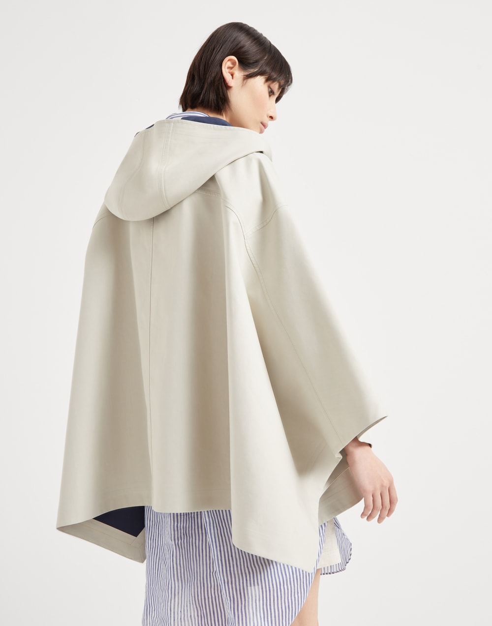 Water-resistant bonded cotton poplin hooded outerwear jacket with heat-bonded seams