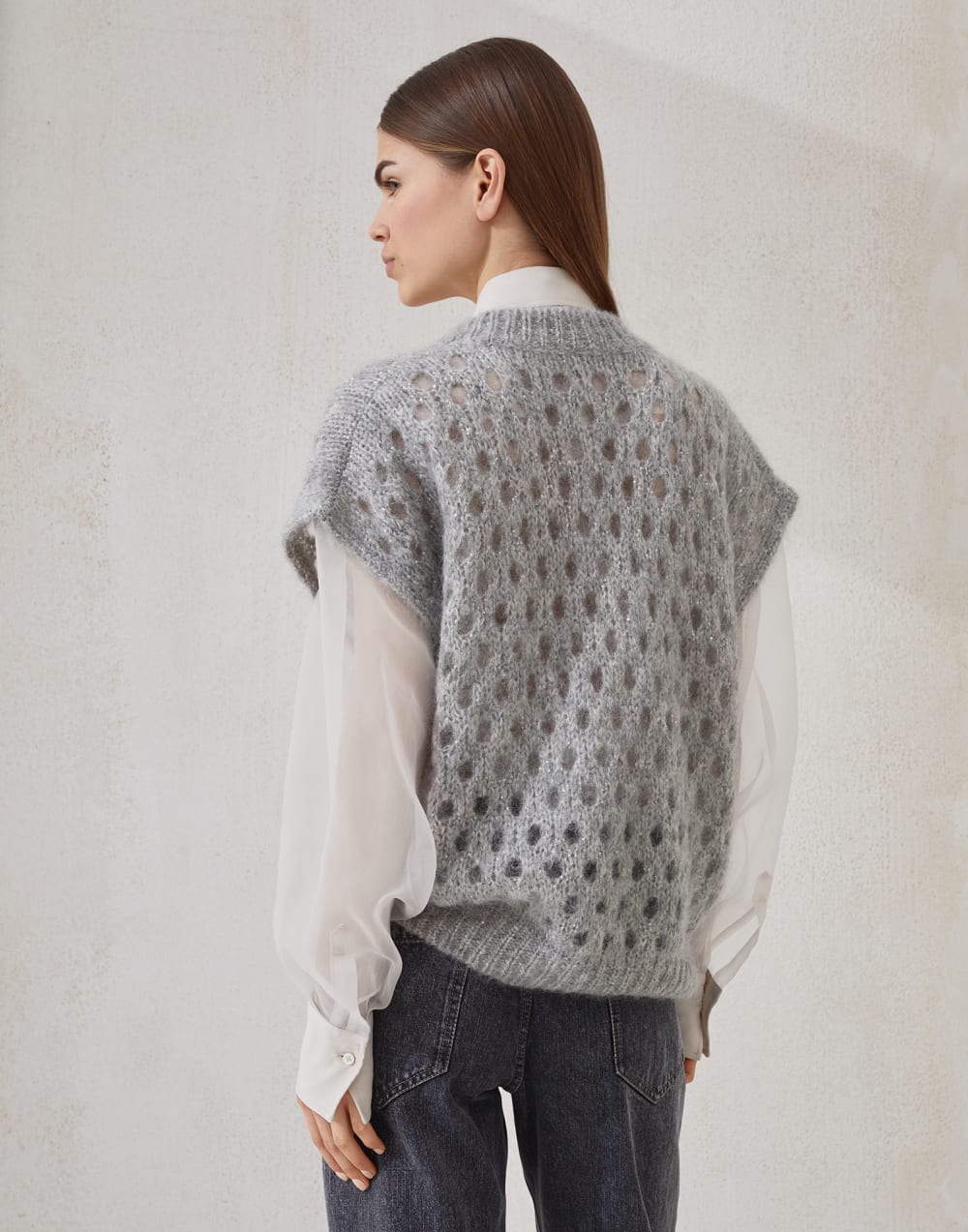 Wispy mohair and wool dazzling net sweater vest
