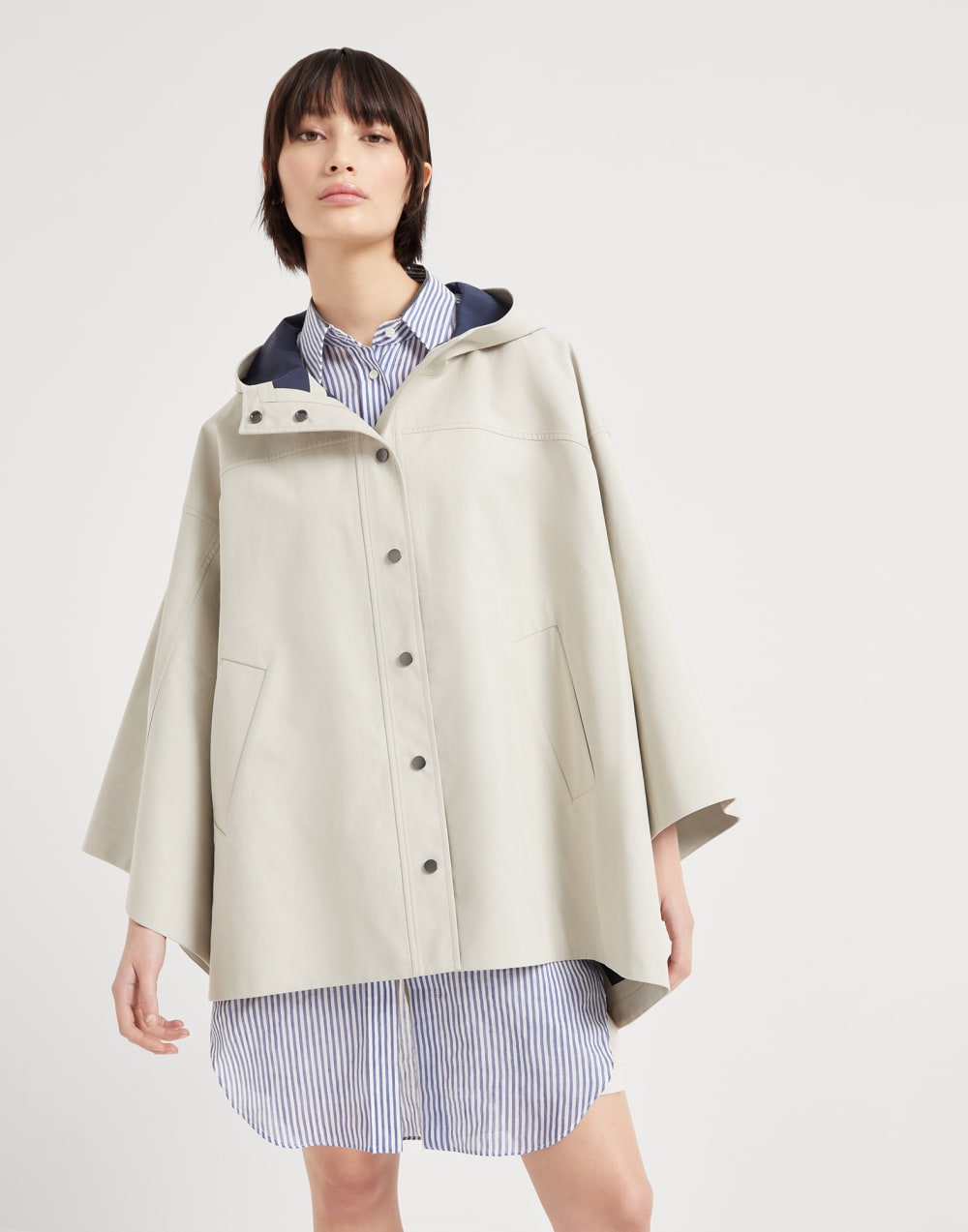 Water-resistant bonded cotton poplin hooded outerwear jacket with heat-bonded seams