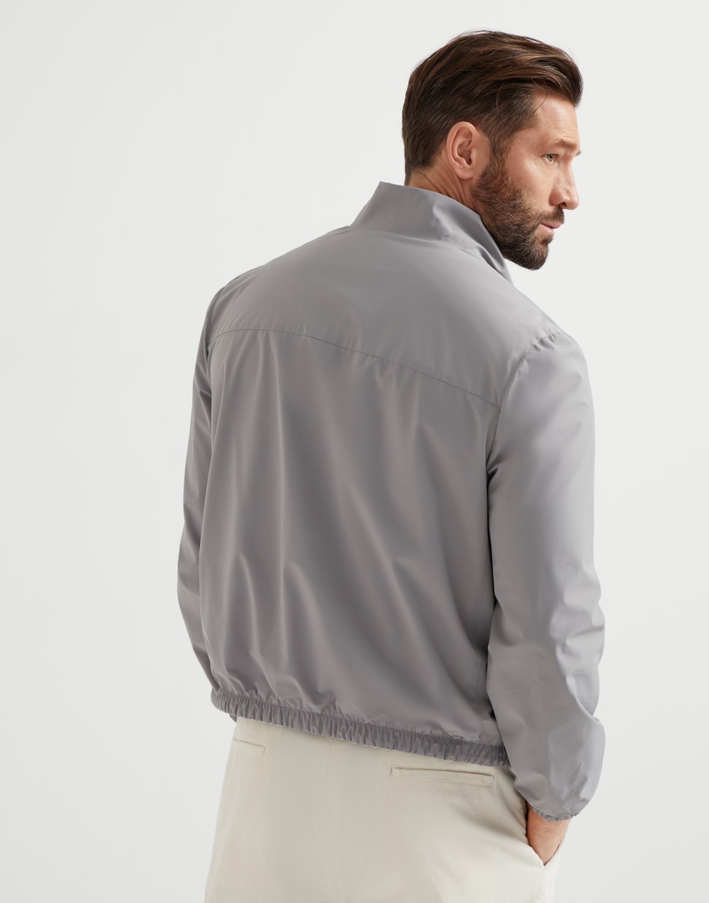 Silk and cotton jersey reversible outerwear jacket with logo