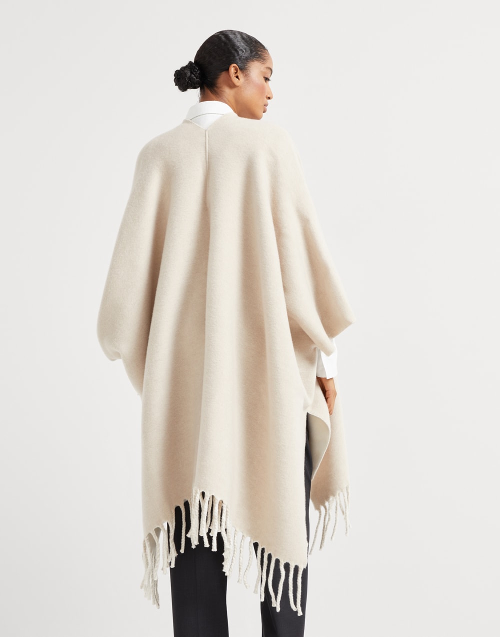 Wool and cashmere reversible double knit poncho