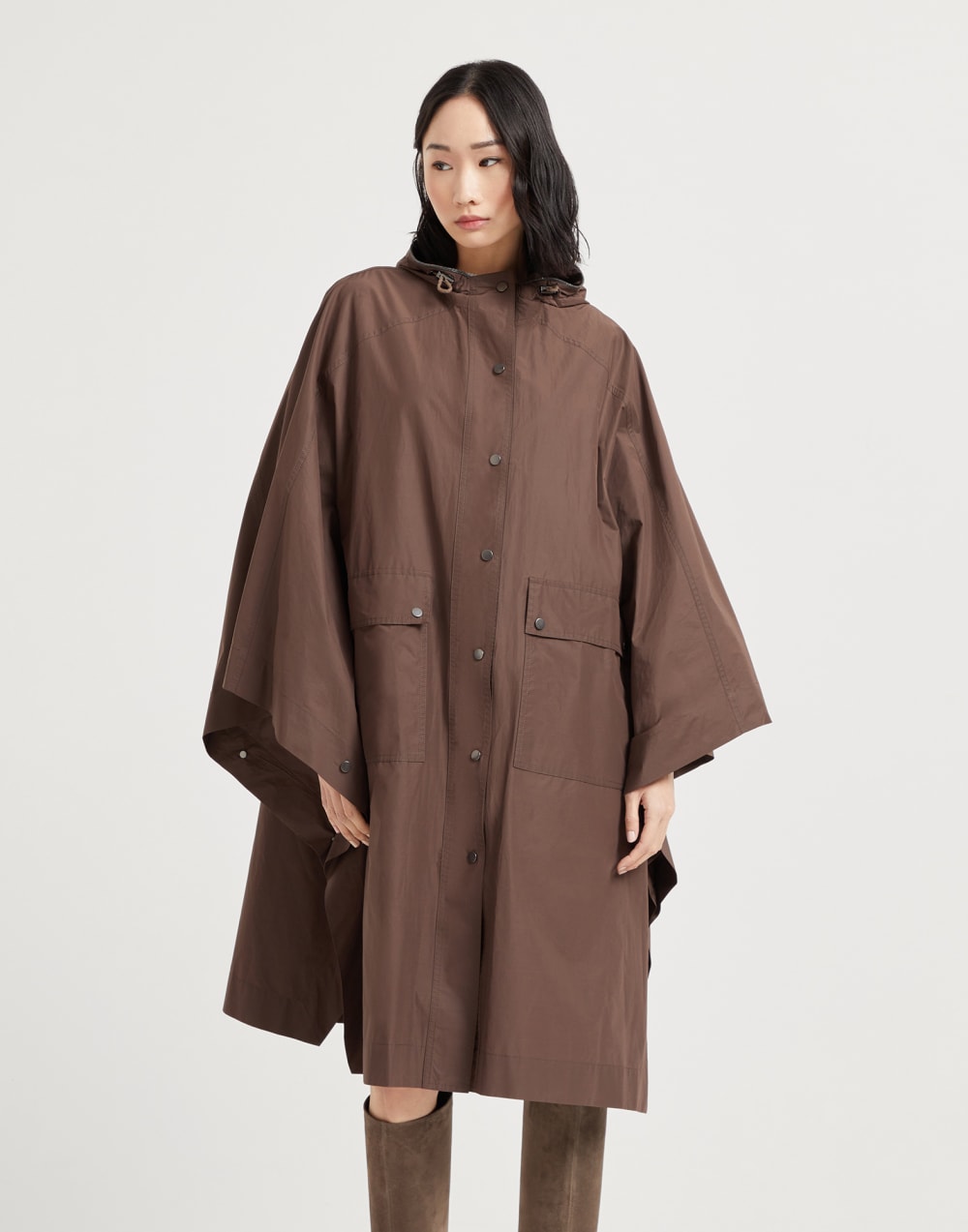 Techno cotton water-resistant taffeta parka with shiny trim